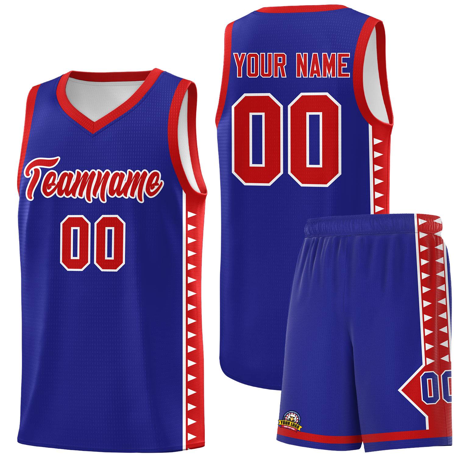 Custom Royal Red Basketball Kits With Side Zigzag Pattern
