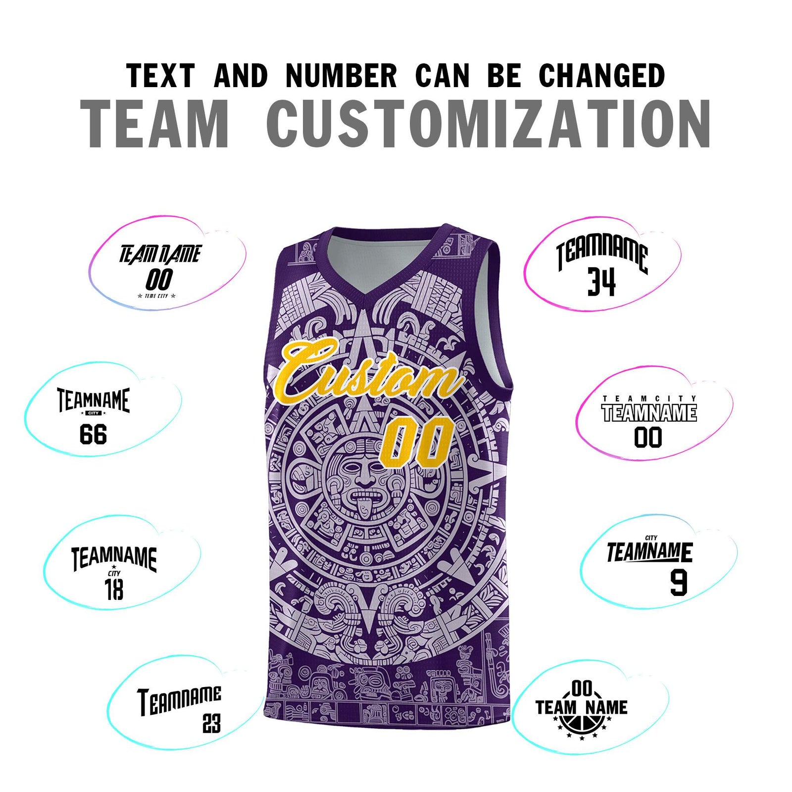 Custom Youth Basketball Jerseys Light Purple Aztec Sun Stone Pattern Custom Team Set