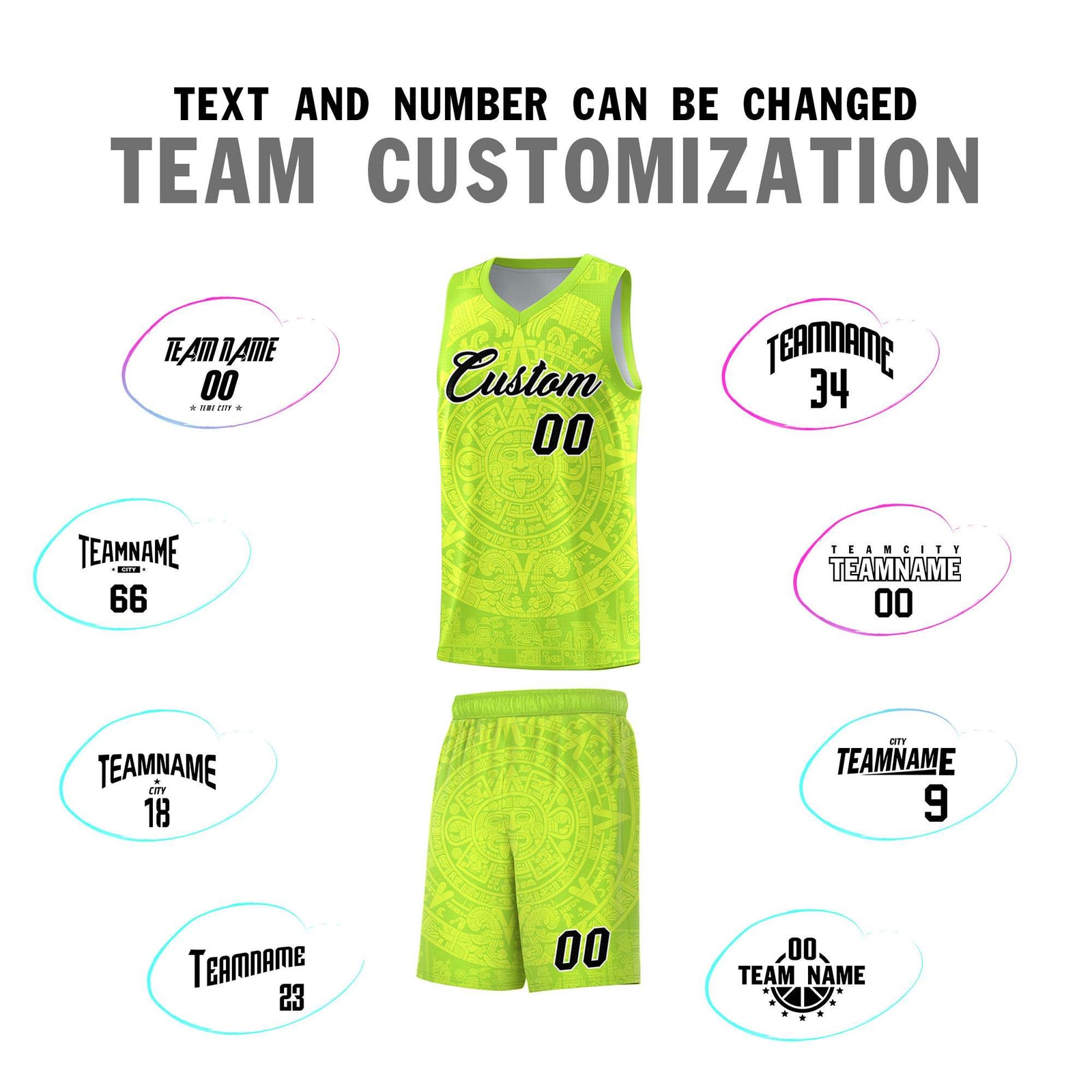 Custom Youth Basketball Jerseys Fluorescent Green Aztec Sun Stone Personalized Uniform
