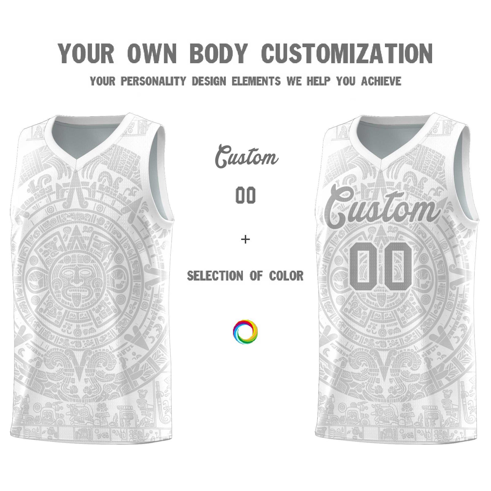 Custom Youth Basketball Jerseys Gray Aztec Sun Stone Personalized Uniform