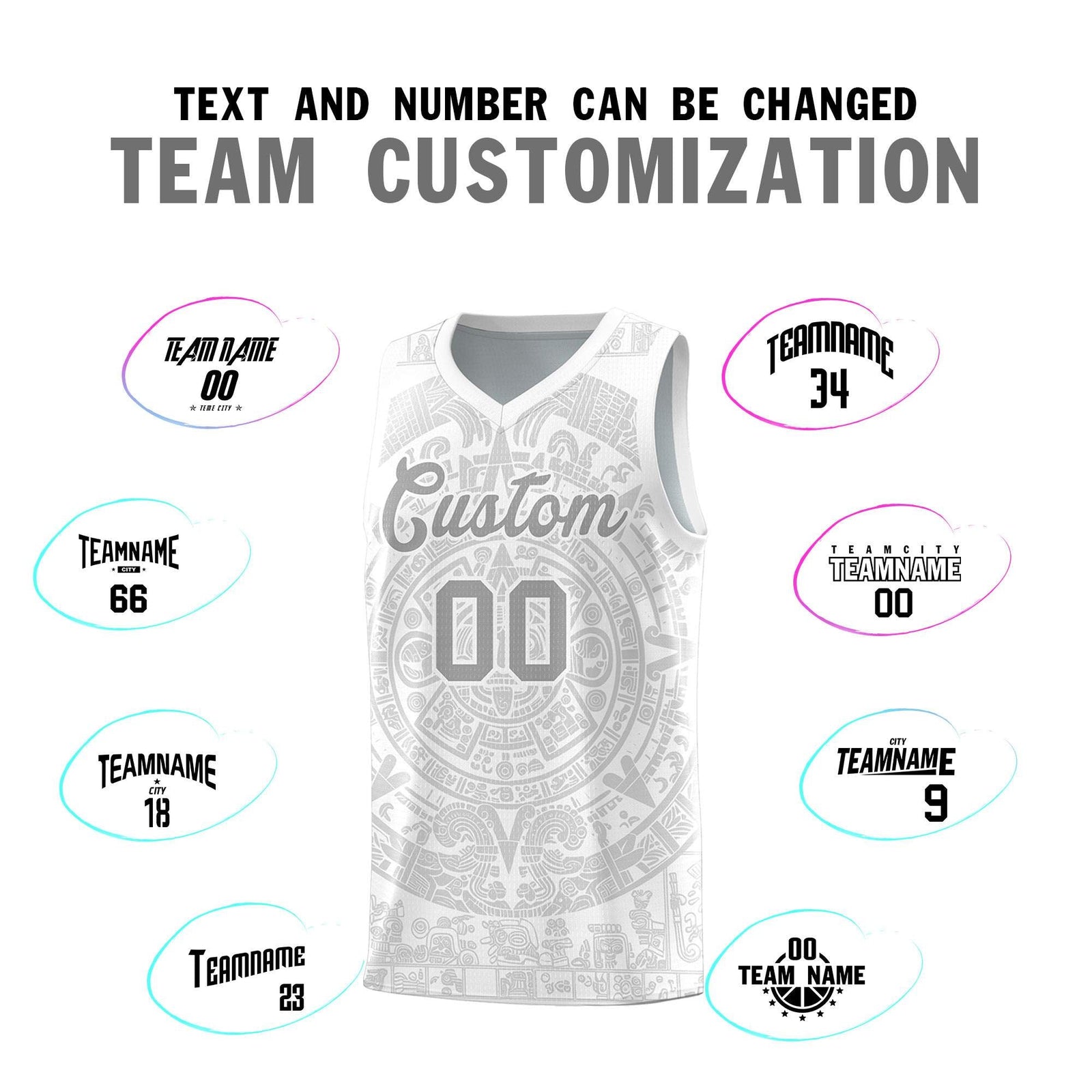 Custom Youth Basketball Jerseys Gray Aztec Sun Stone Personalized Uniform
