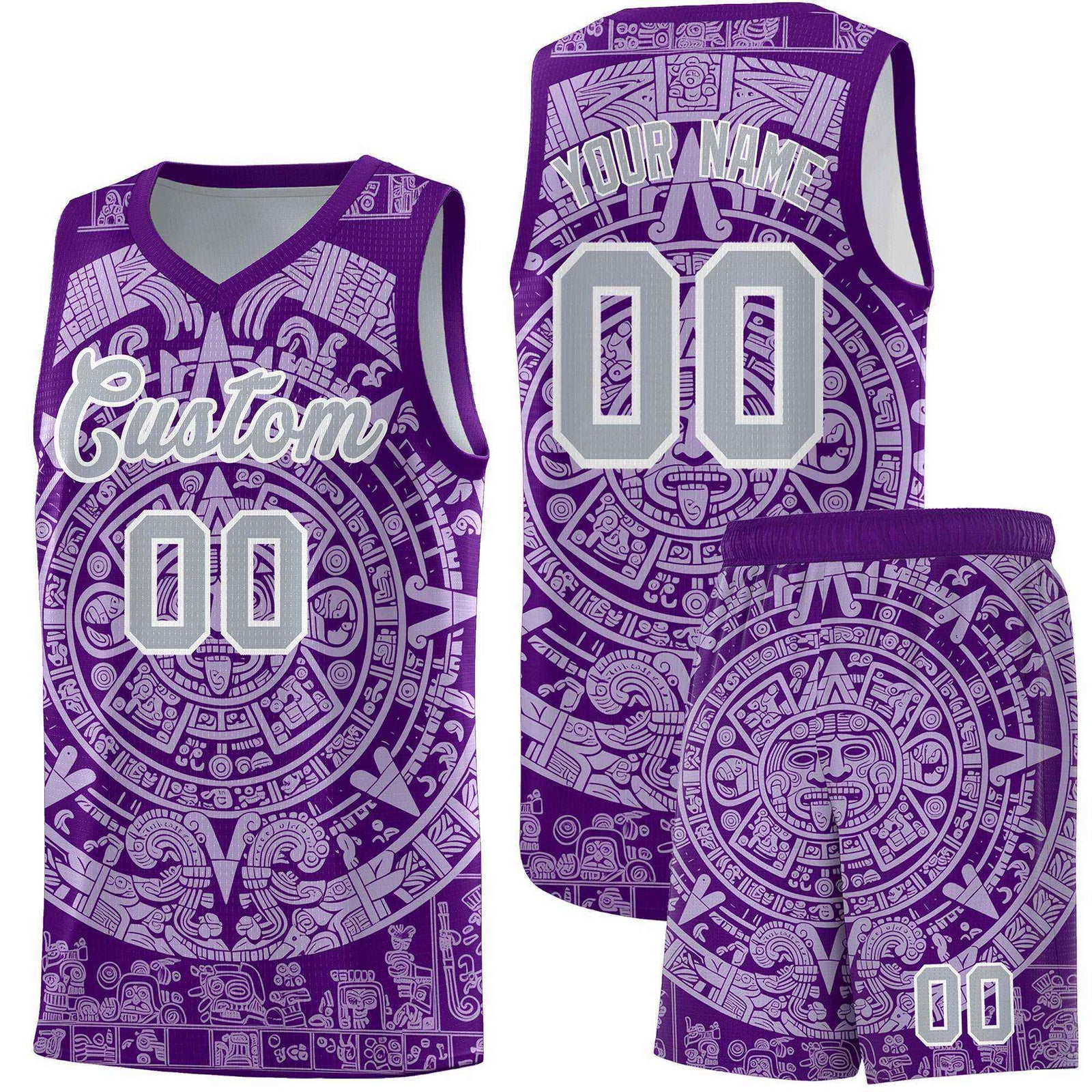 Custom Youth Basketball Jerseys Light Purple Aztec Sun Stone Pattern Custom Team Set