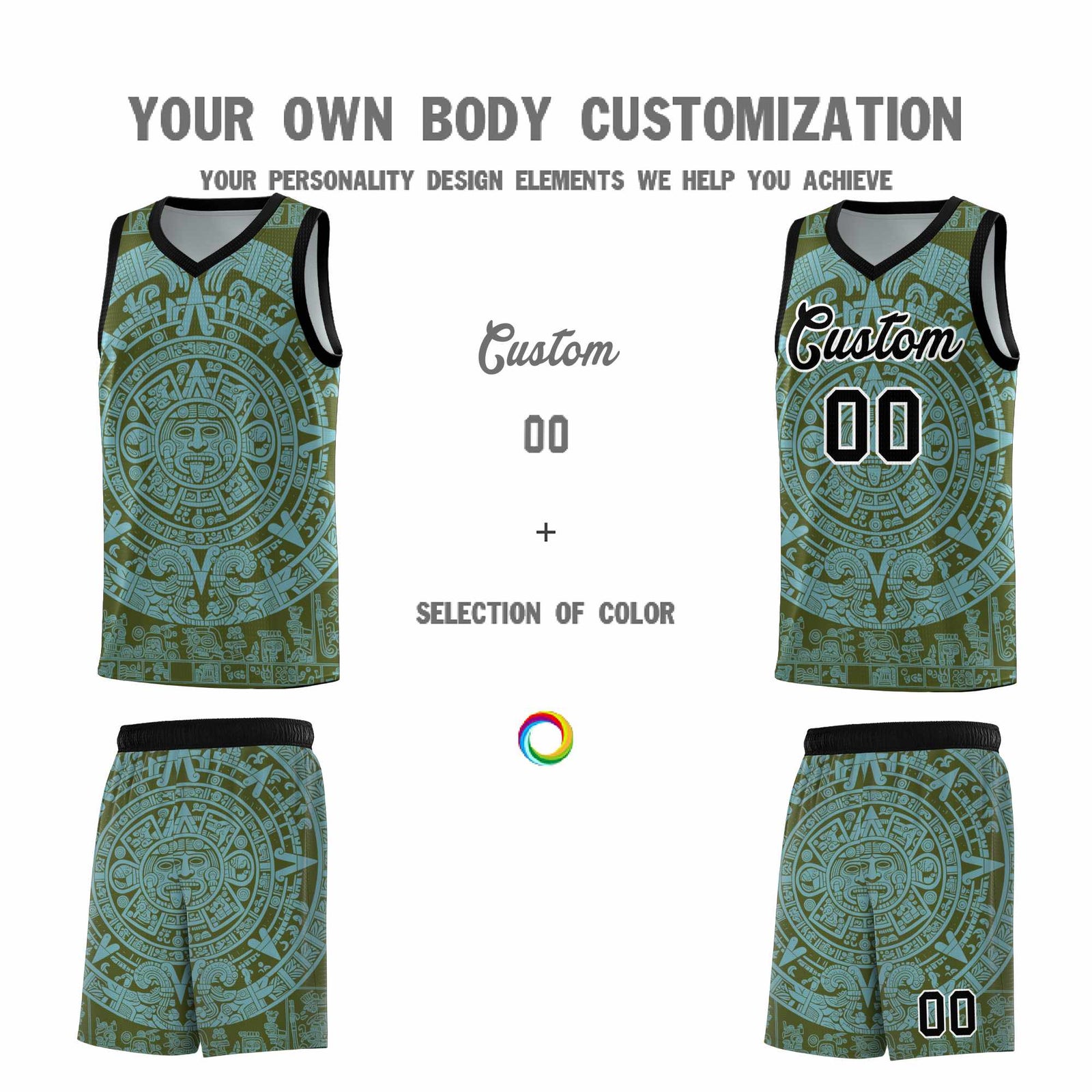 Custom Youth Basketball Jerseys Sky Blue Aztec Sun Stone Personalized Uniform