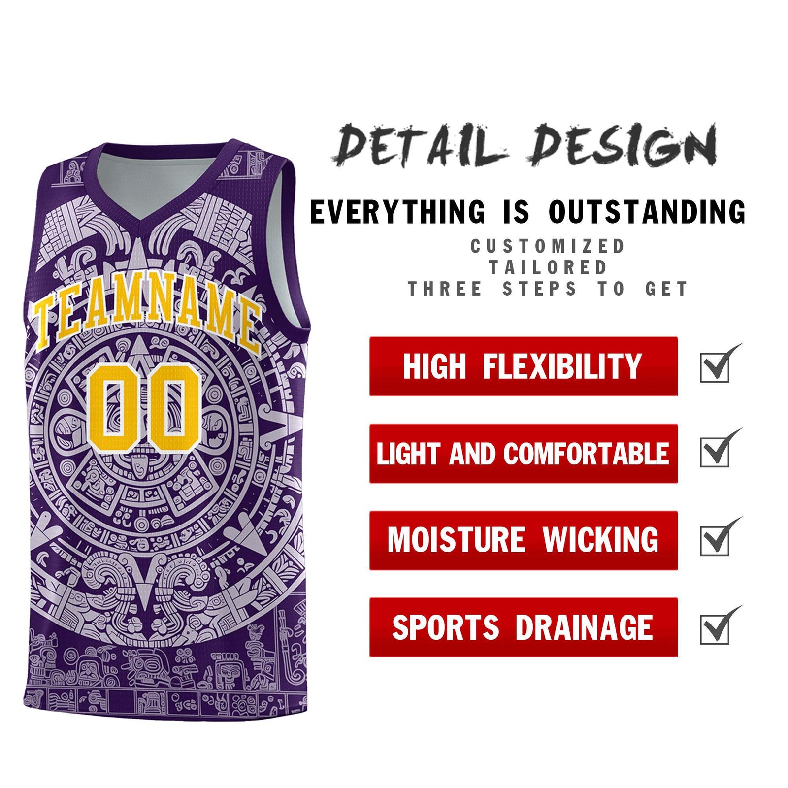 Custom Youth Basketball Jerseys Light Purple Aztec Sun Stone Pattern Custom Team Set