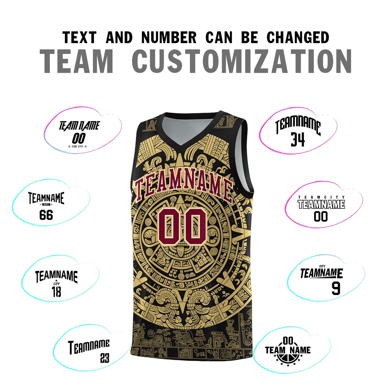 Custom Youth Basketball Jerseys Old Gold Aztec Sun Stone Pattern Custom Team Set