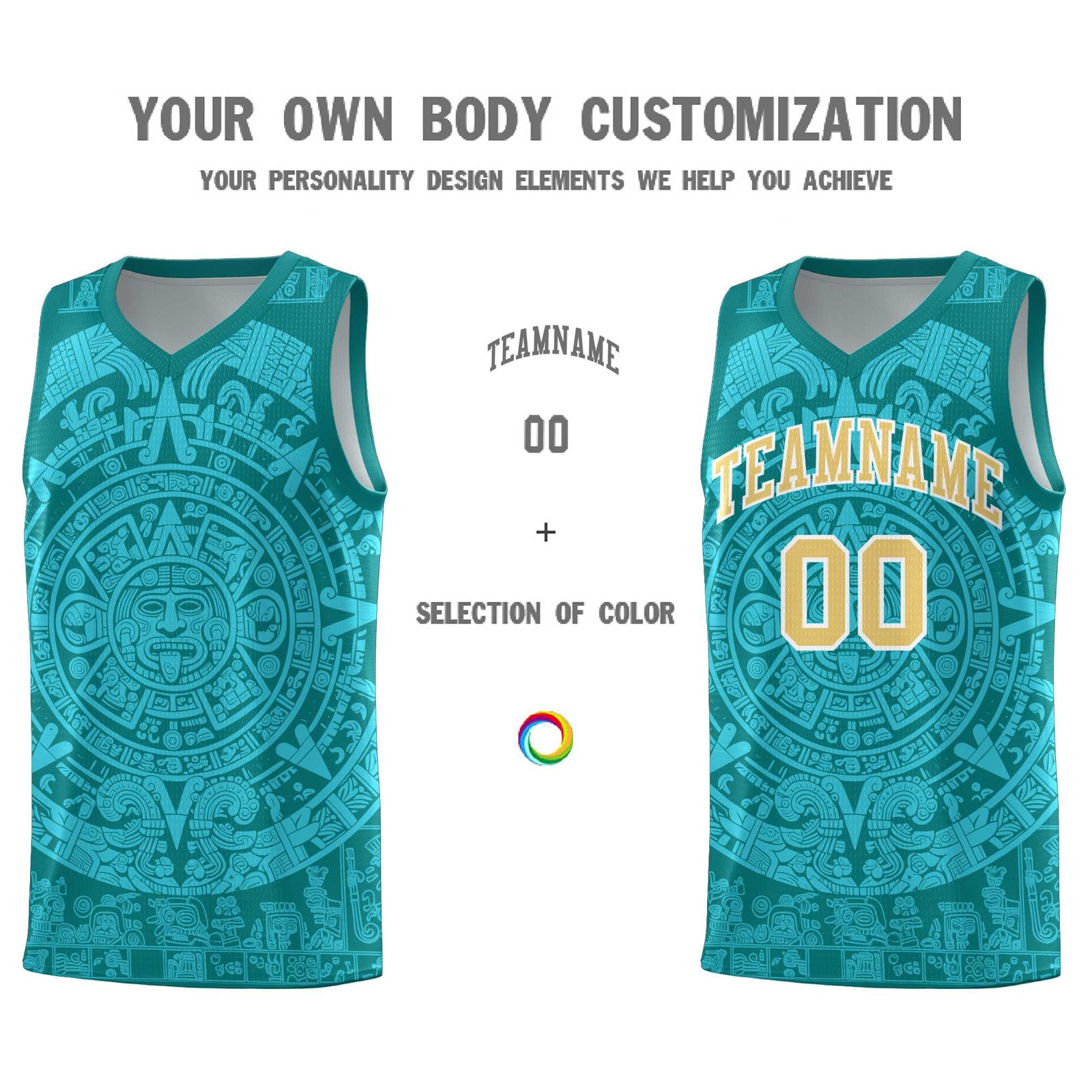 Custom Youth Basketball Jerseys Aqua Aztec Sun Stone Personalized Uniform
