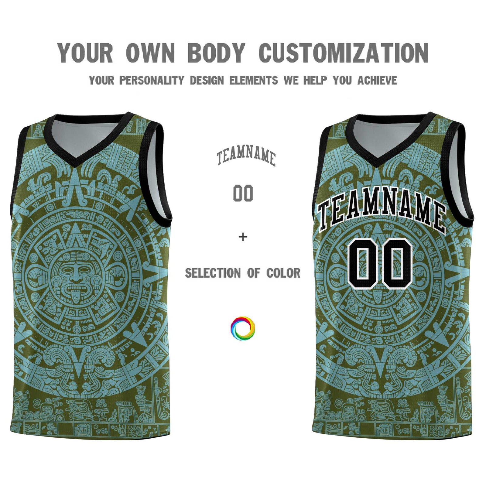 Custom Youth Basketball Jerseys Sky Blue Aztec Sun Stone Personalized Uniform