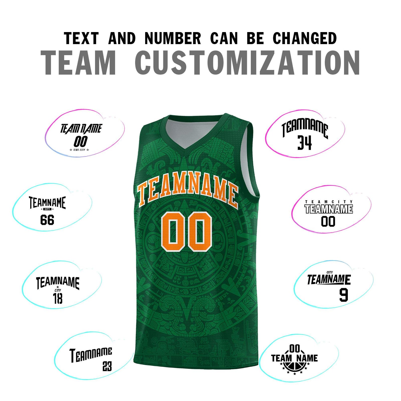 Custom Youth Basketball Jerseys Kelly Green Aztec Sun Stone Personalized Uniform
