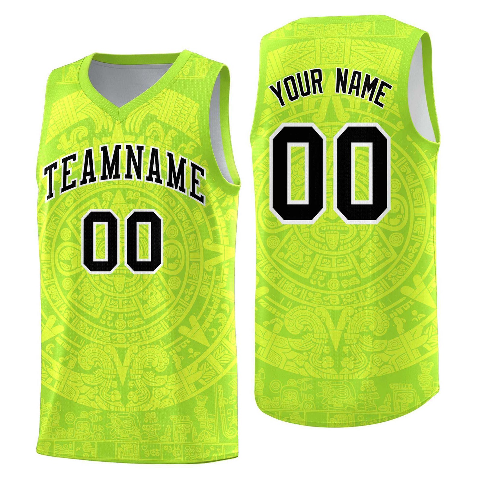 Custom Youth Basketball Jerseys Fluorescent Green Aztec Sun Stone Personalized Uniform