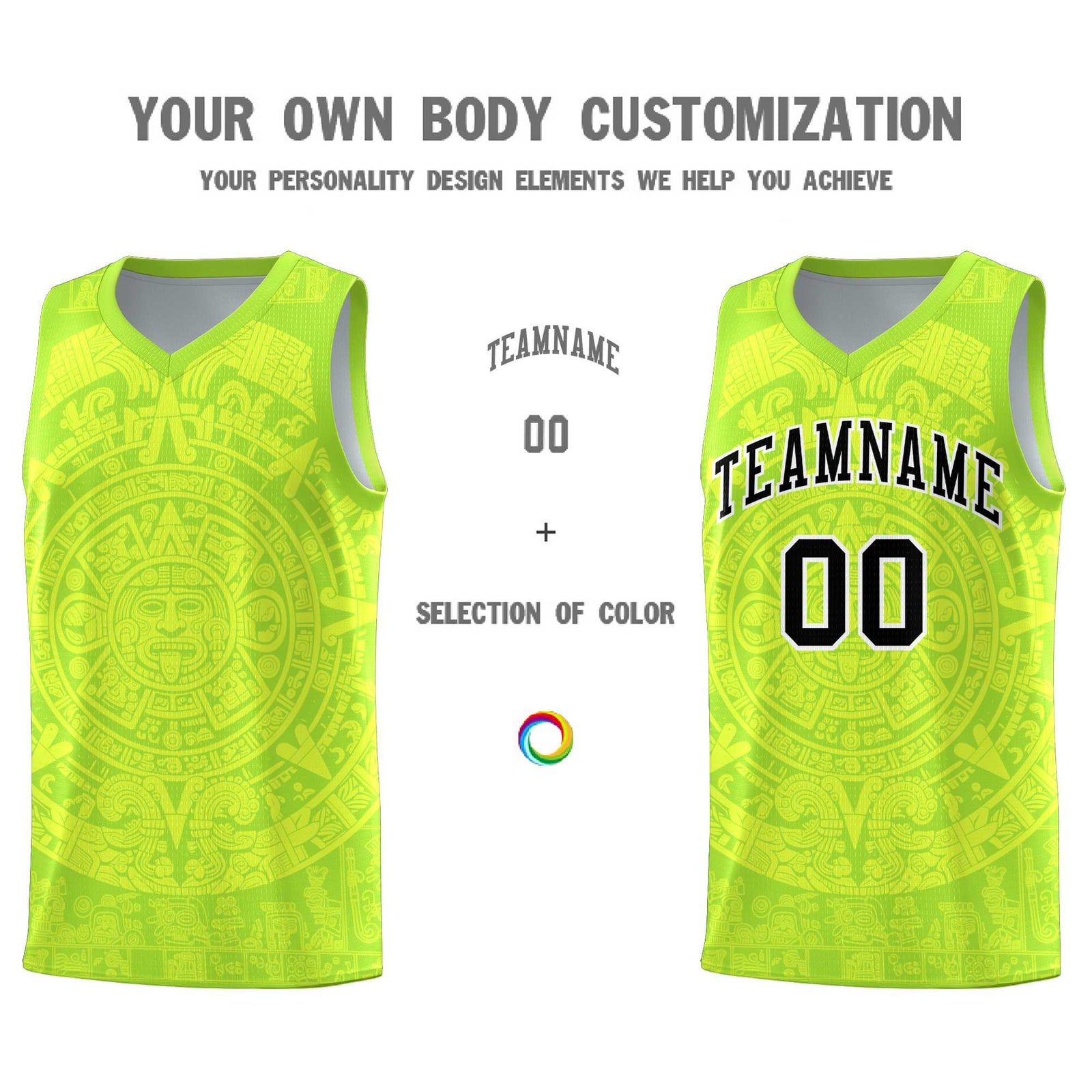 Custom Youth Basketball Jerseys Fluorescent Green Aztec Sun Stone Personalized Uniform