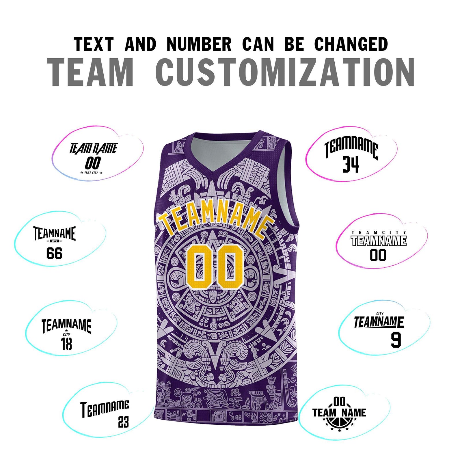 Custom Youth Basketball Jerseys Light Purple Aztec Sun Stone Pattern Custom Team Set