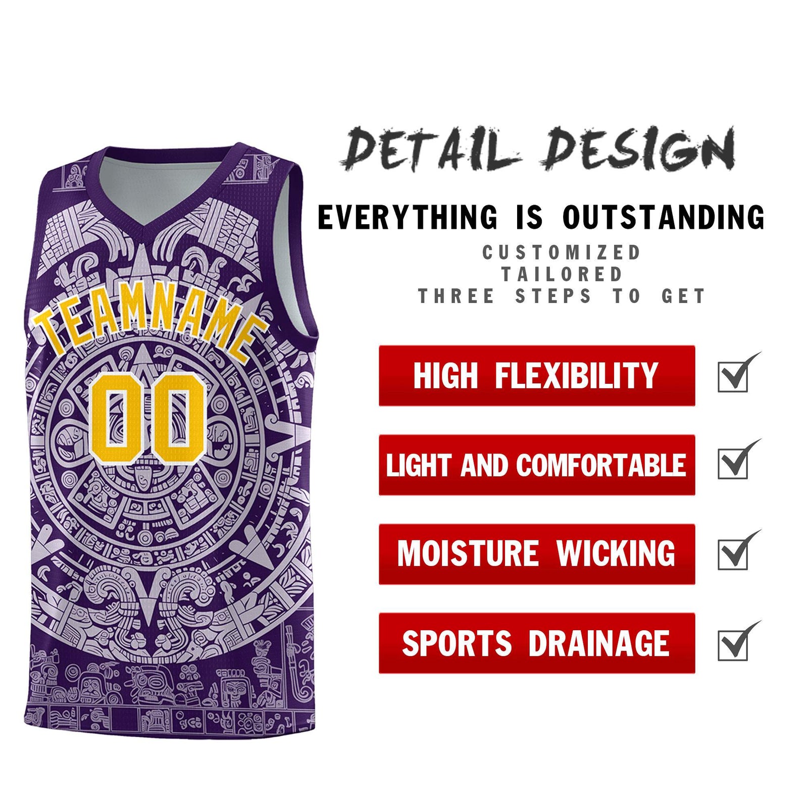 Custom Youth Basketball Jerseys Light Purple Aztec Sun Stone Pattern Custom Team Set