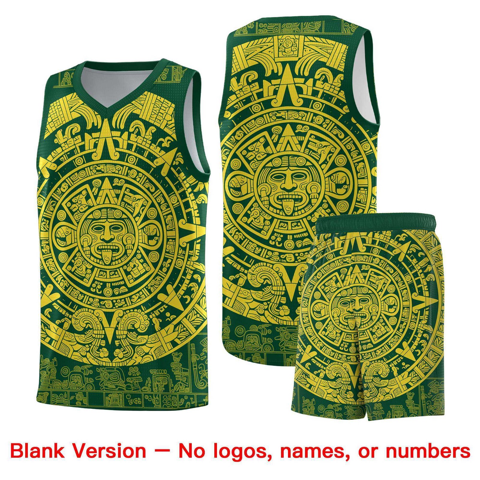 Custom Youth Basketball Jerseys Gold Aztec Sun Stone Personalized Uniform