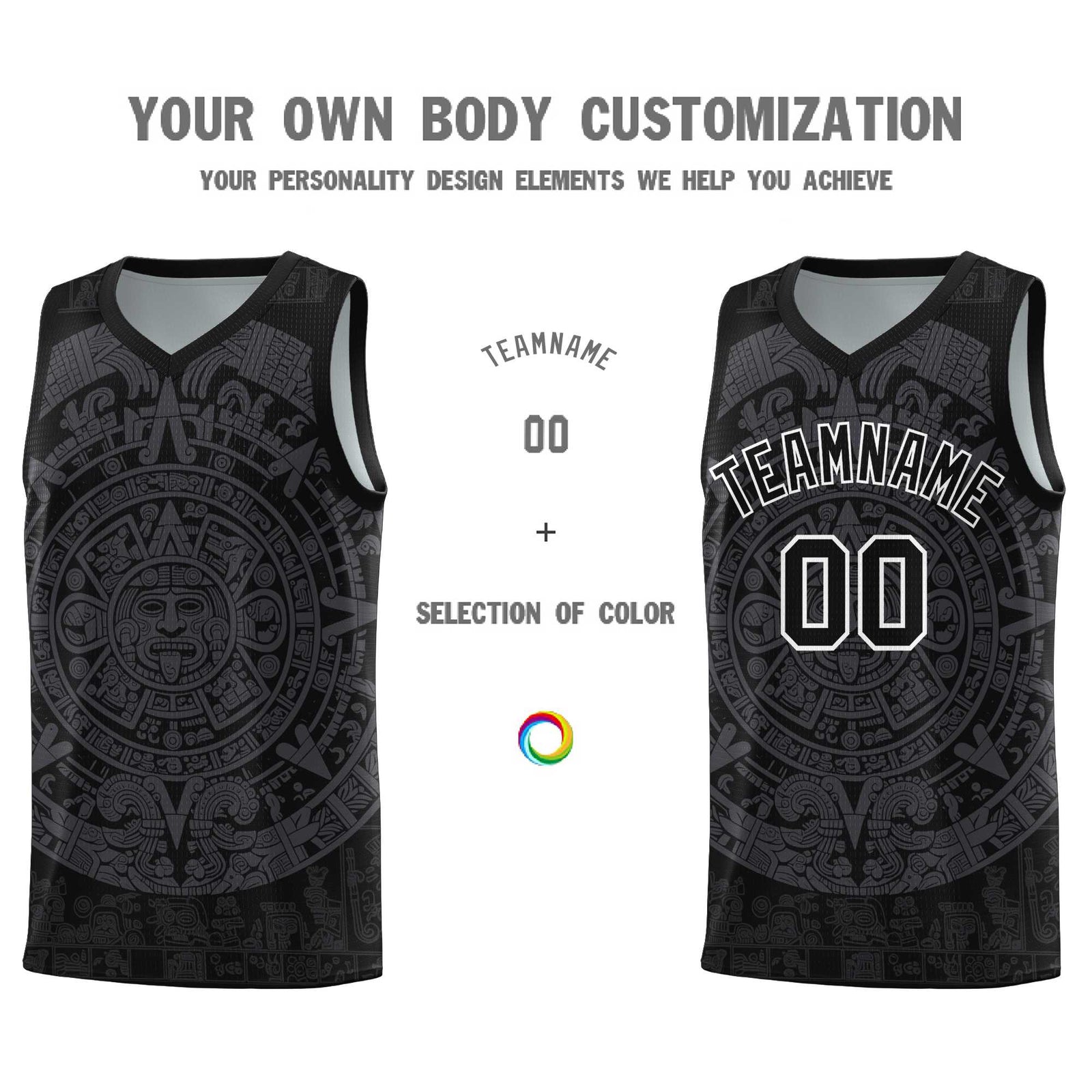 Custom Youth Basketball Jerseys Gray Aztec Sun Stone Design Team Uniform