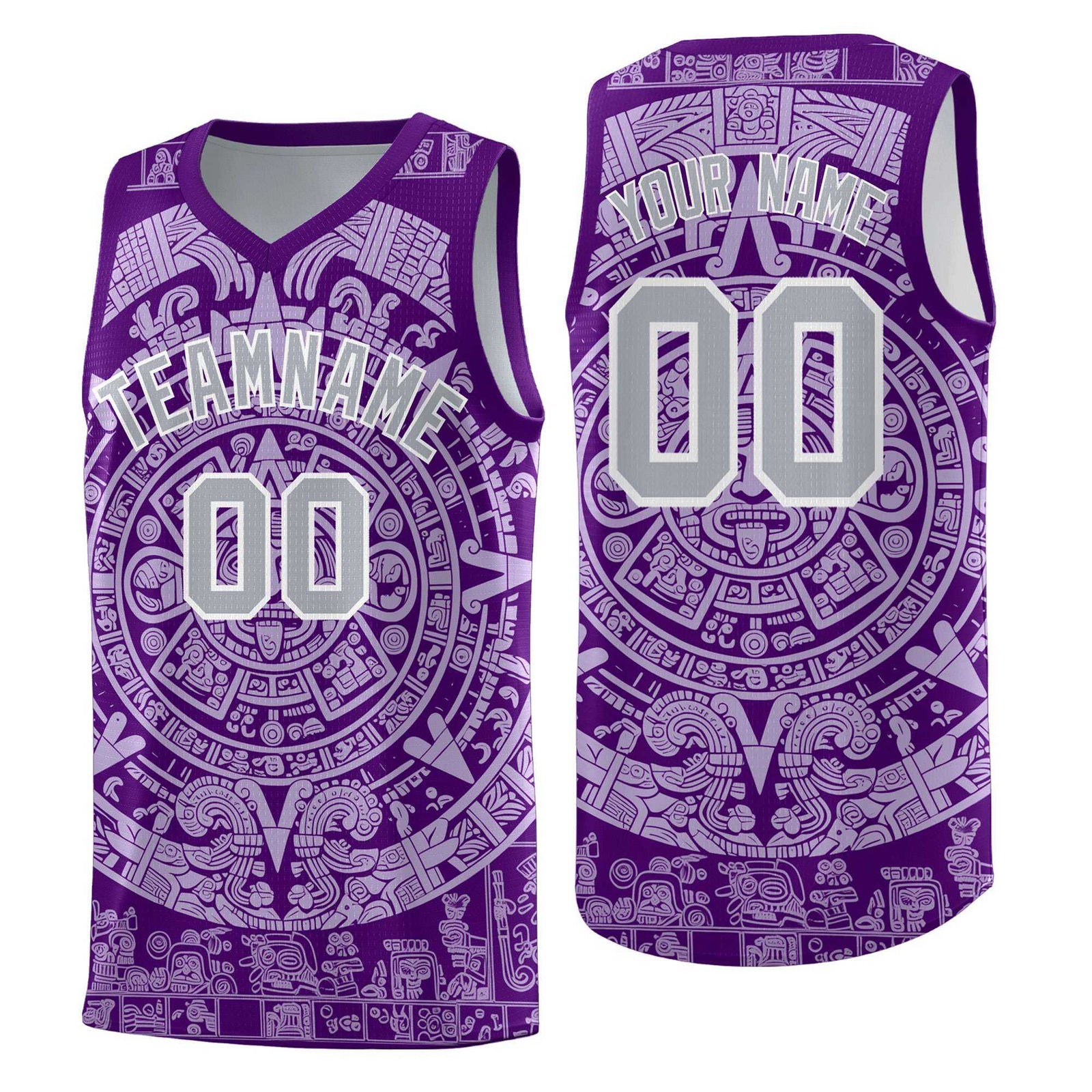 Custom Youth Basketball Jerseys Light Purple Aztec Sun Stone Pattern Custom Team Set