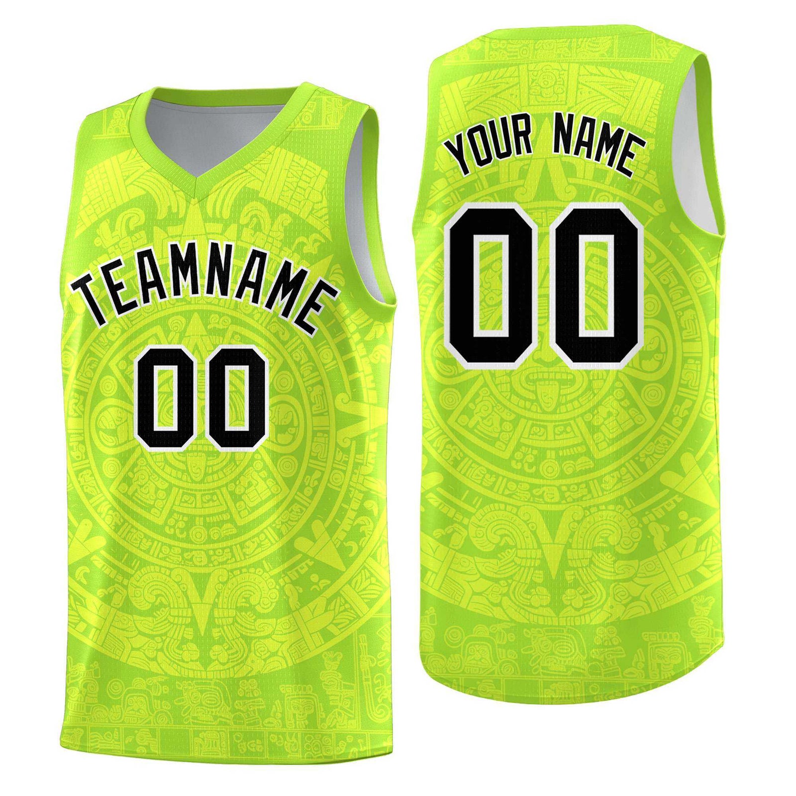 Custom Youth Basketball Jerseys Fluorescent Green Aztec Sun Stone Personalized Uniform