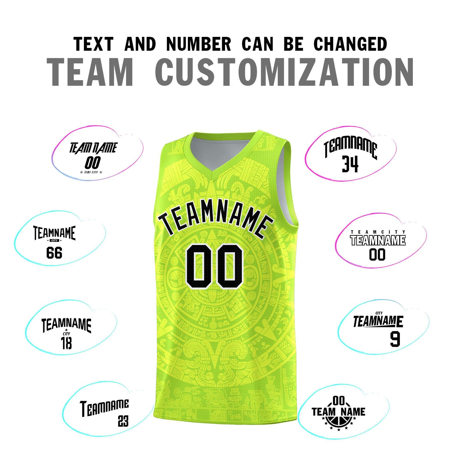 Custom Youth Basketball Jerseys Fluorescent Green Aztec Sun Stone Personalized Uniform