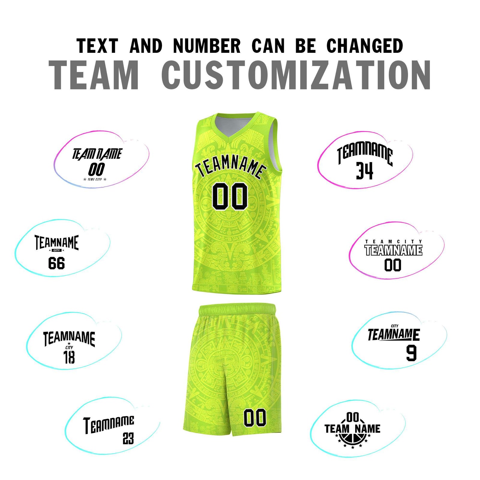 Custom Youth Basketball Jerseys Fluorescent Green Aztec Sun Stone Personalized Uniform