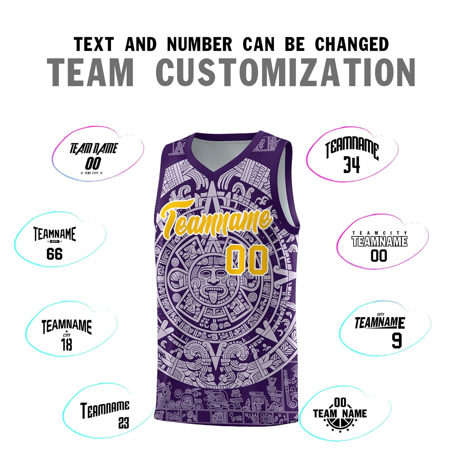 Custom Youth Basketball Jerseys Light Purple Aztec Sun Stone Pattern Custom Team Set
