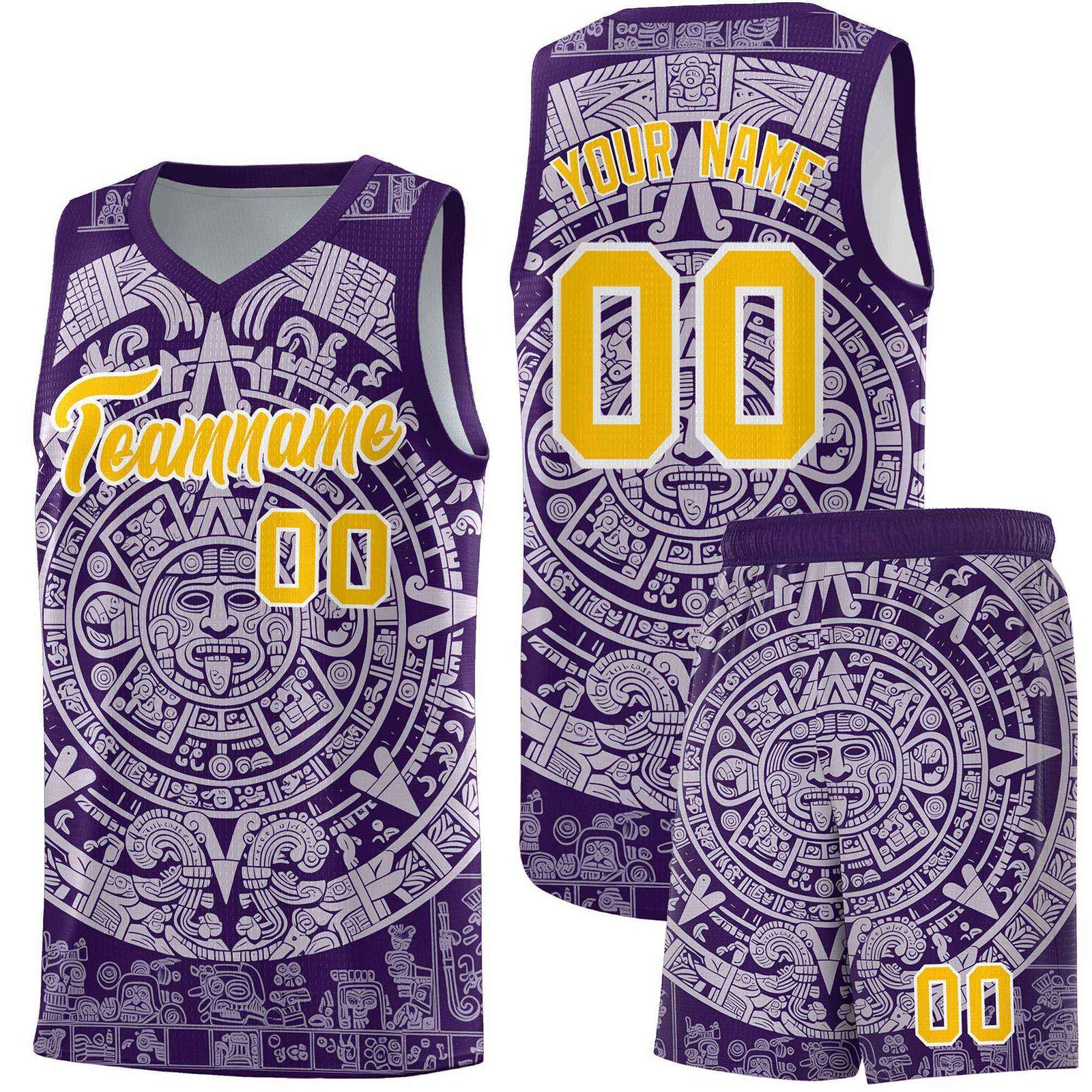 Custom Youth Basketball Jerseys Light Purple Aztec Sun Stone Pattern Custom Team Set