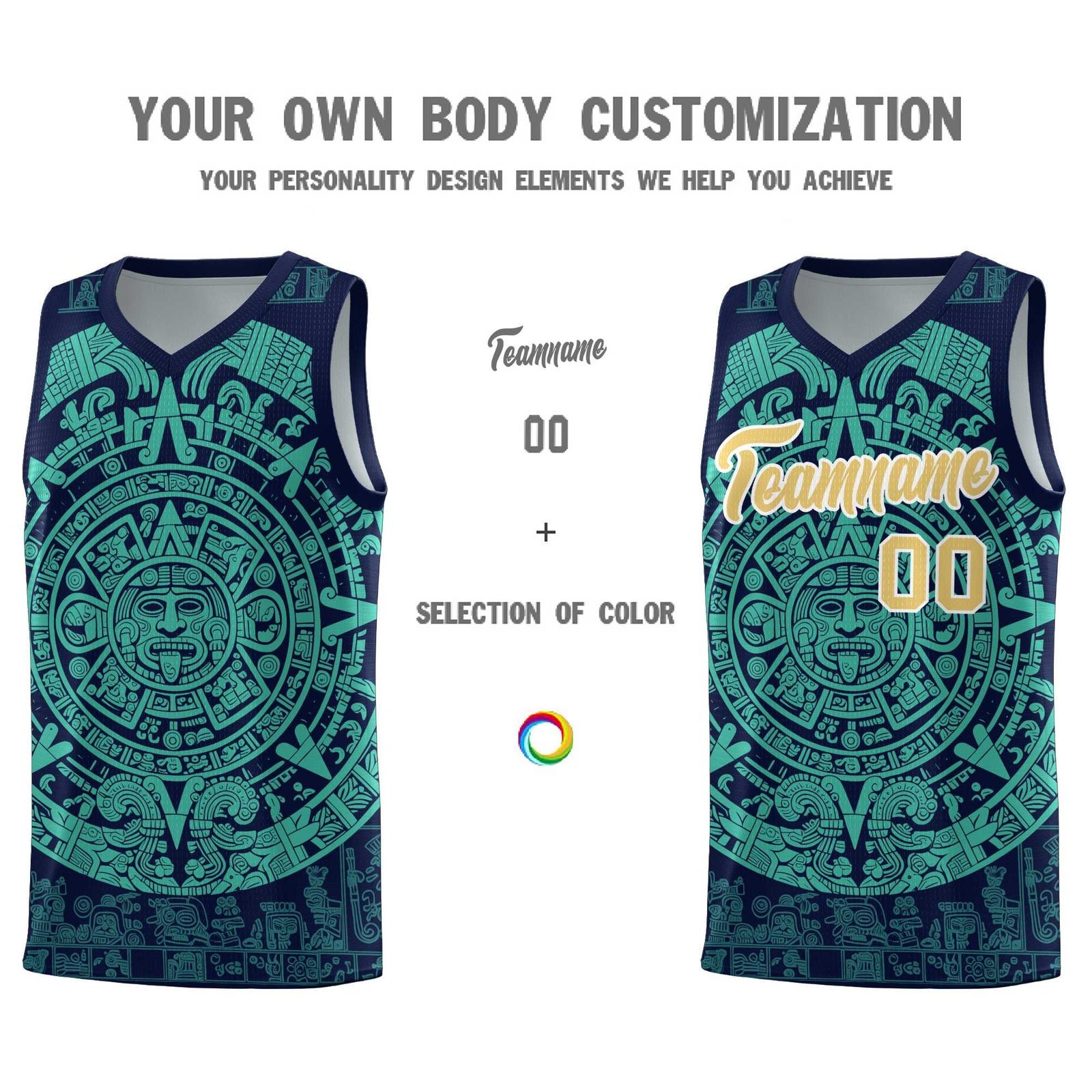 Custom Youth Basketball Jerseys Aqua Aztec Sun Stone Personalized Uniform