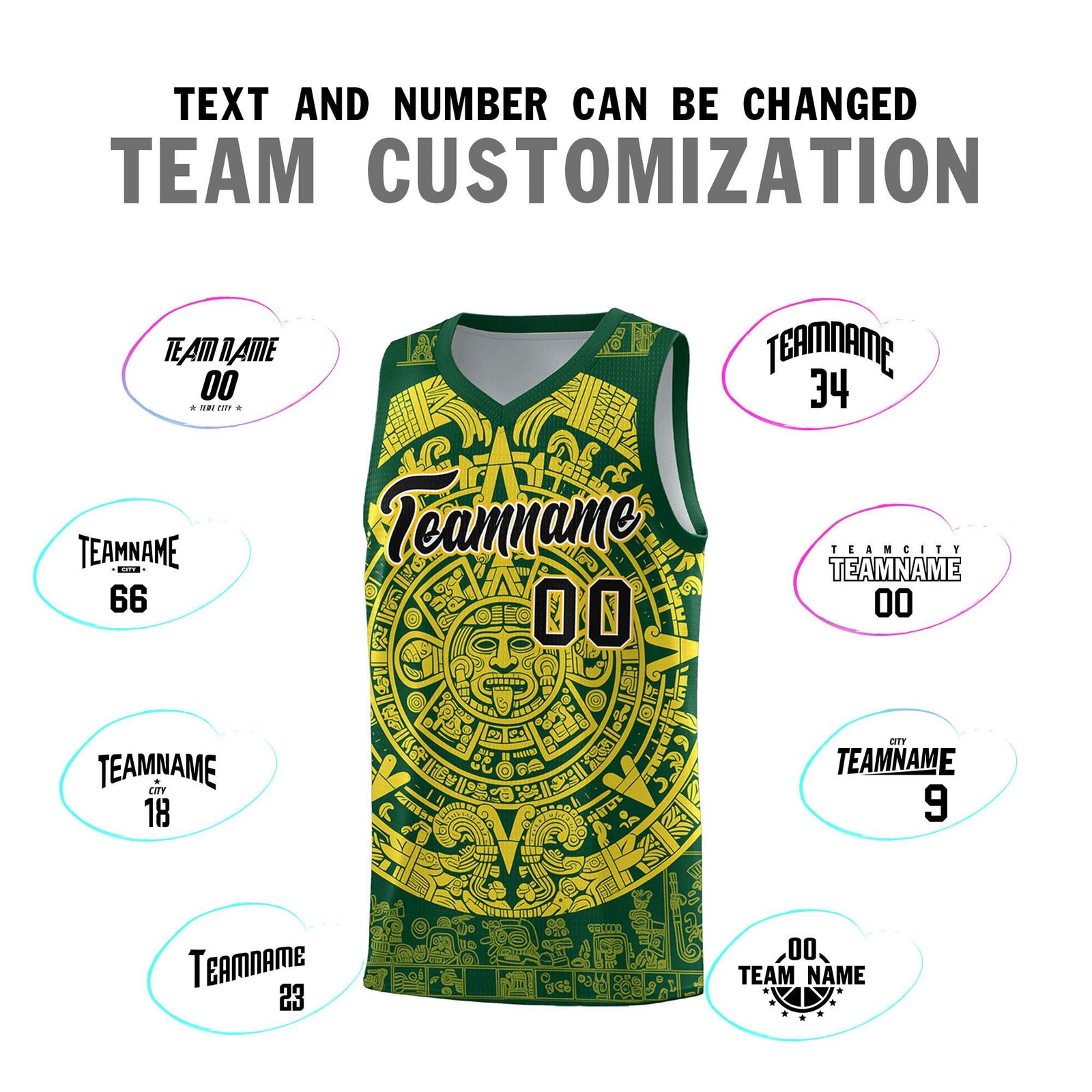 Custom Youth Basketball Jerseys Gold Aztec Sun Stone Personalized Uniform