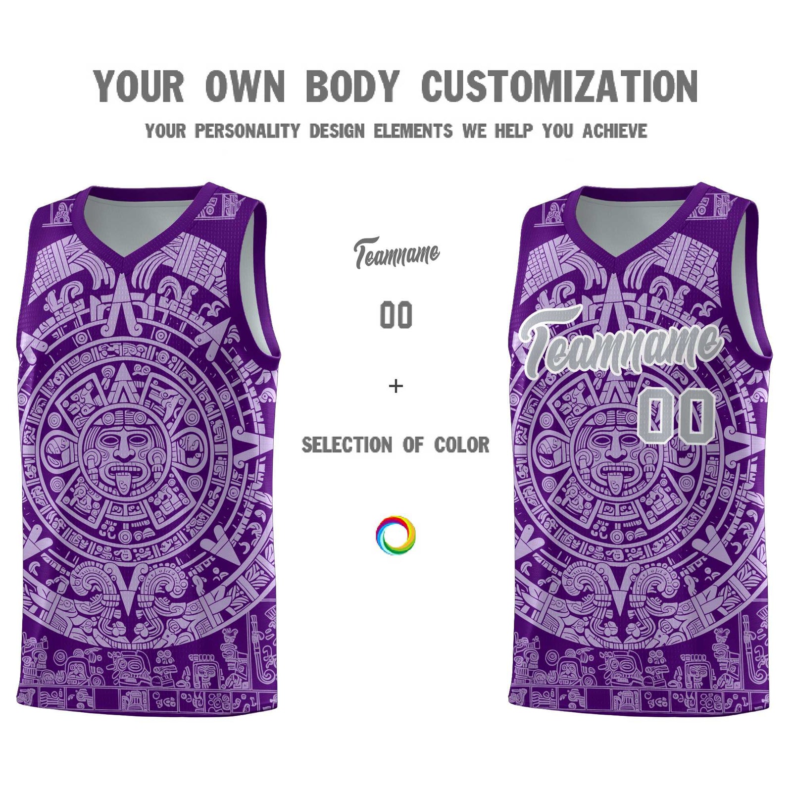 Custom Youth Basketball Jerseys Light Purple Aztec Sun Stone Pattern Custom Team Set