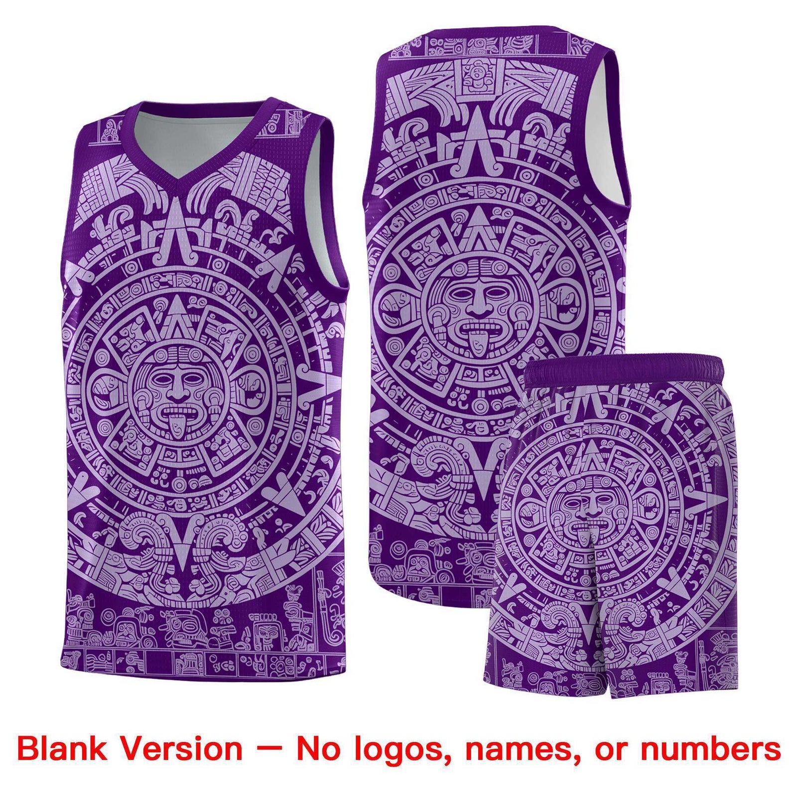 Custom Youth Basketball Jerseys Light Purple Aztec Sun Stone Pattern Custom Team Set
