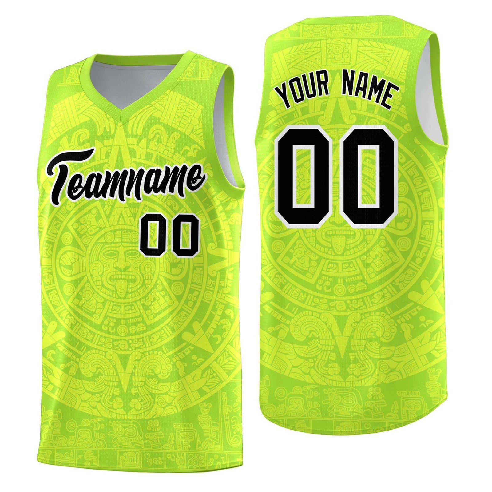 Custom Youth Basketball Jerseys Fluorescent Green Aztec Sun Stone Personalized Uniform
