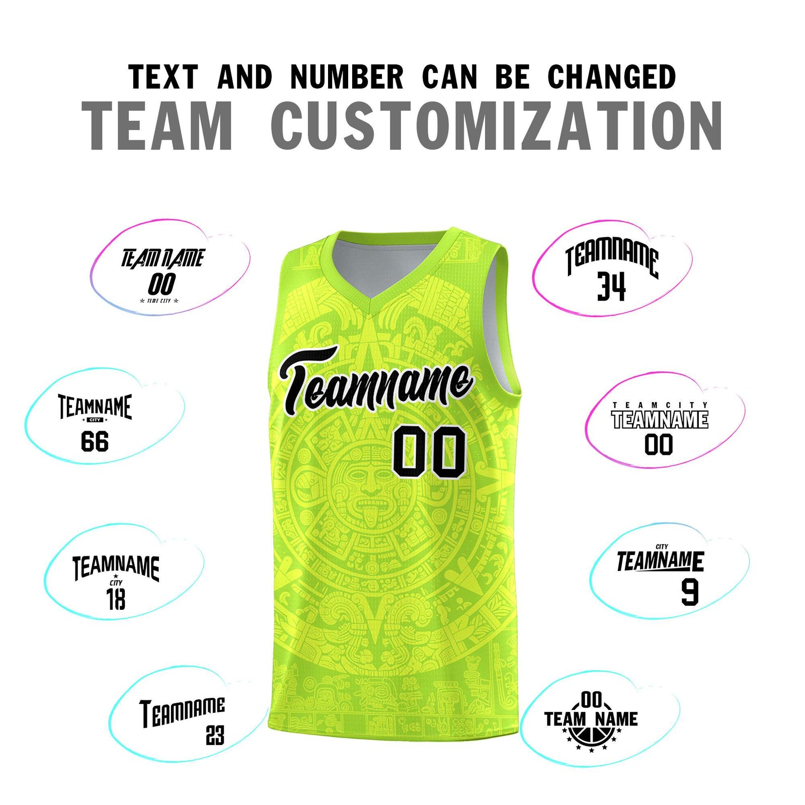 Custom Youth Basketball Jerseys Fluorescent Green Aztec Sun Stone Personalized Uniform