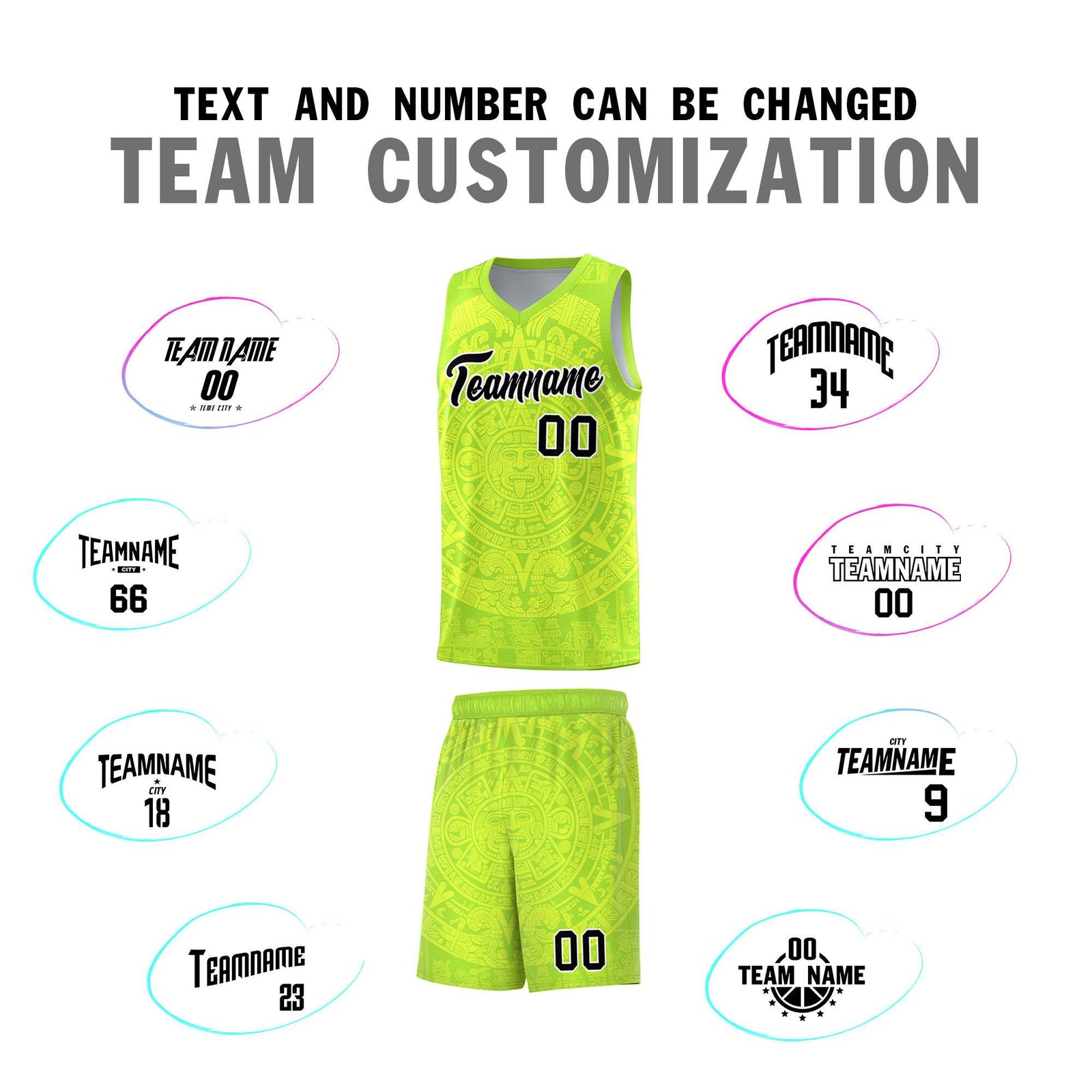 Custom Youth Basketball Jerseys Fluorescent Green Aztec Sun Stone Personalized Uniform