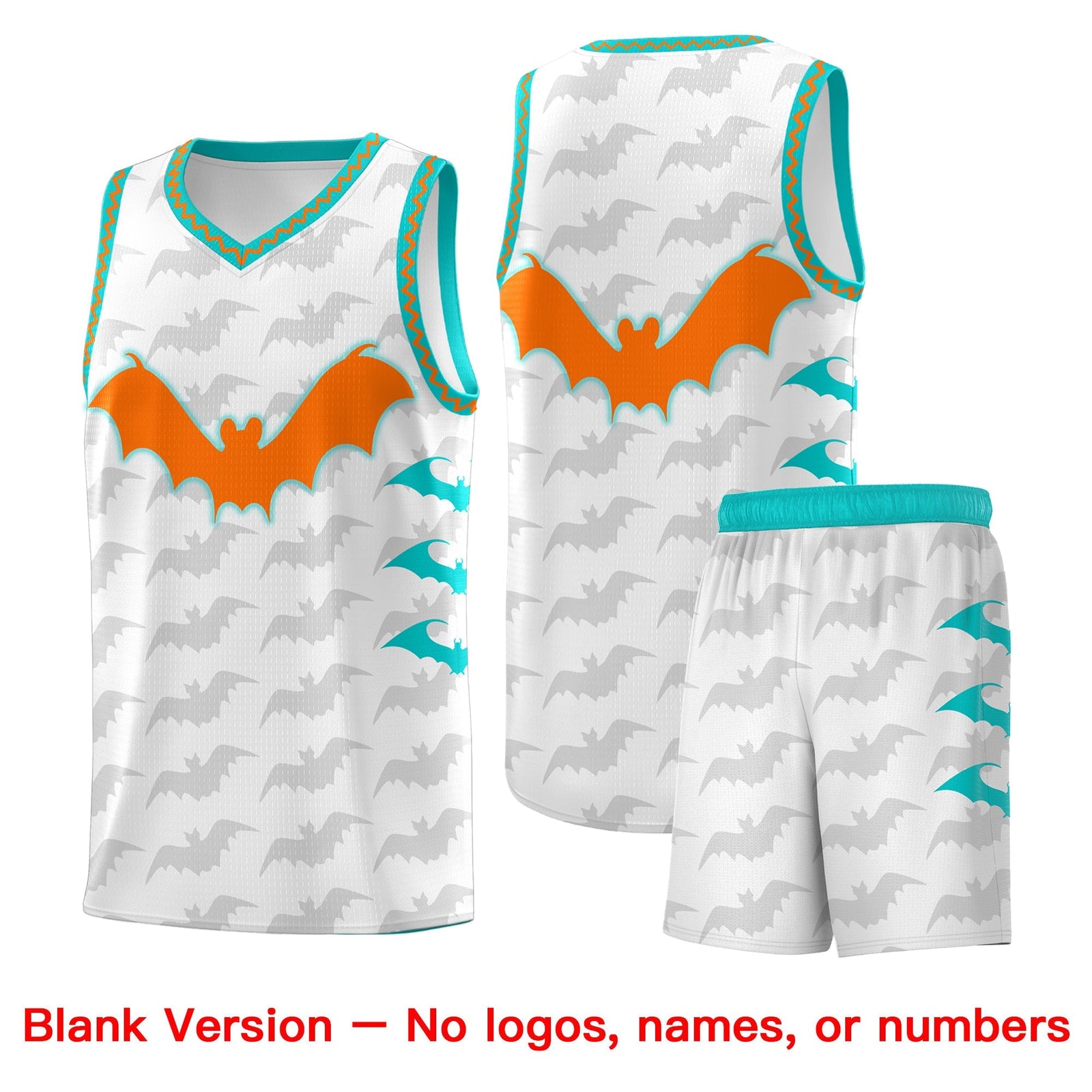 Custom White Orange Aqua Bat Pattern Halloween Basketball Jersey | For Men,For Kid,For Youth,Sublimation Printed,Perfect for Training,Perfect for Parties,Add Name and Numbern | KXKSHOP