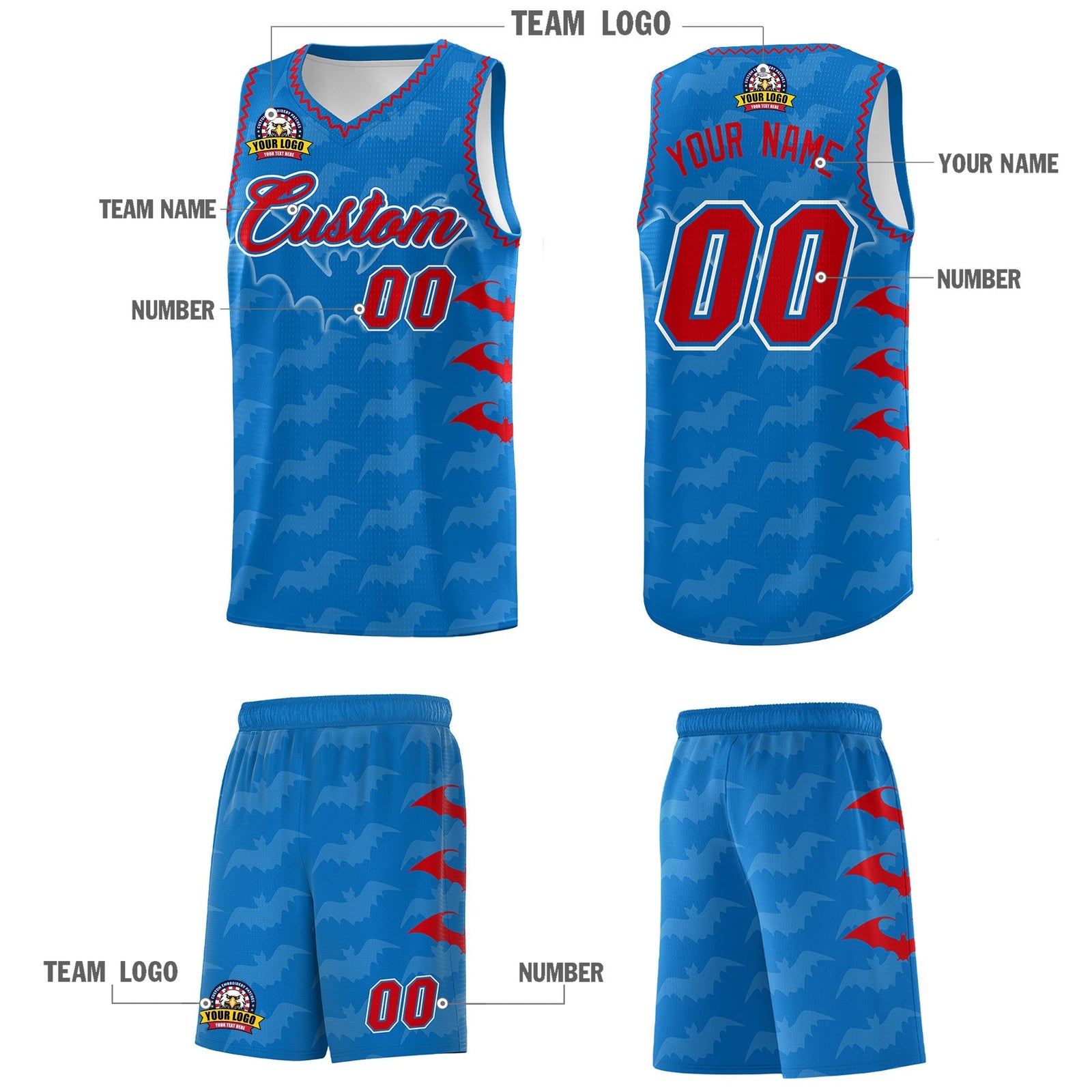 Custom Royal Red Bat Pattern Halloween Basketball Jersey | For Men,For Kid,For Youth,Sublimation Printed,Perfect for Training,Perfect for Parties,Add Name and Numbern | KXKSHOP