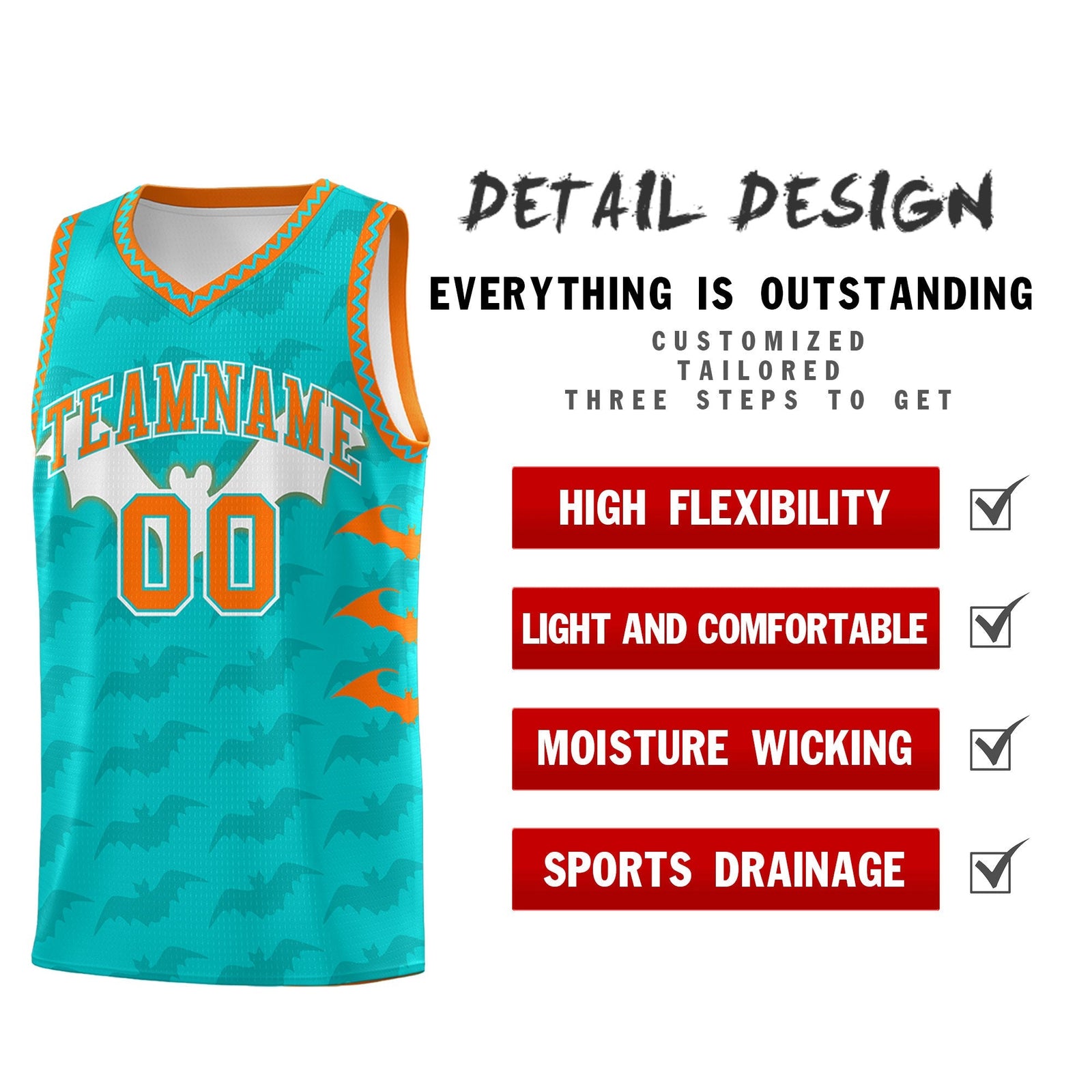 Custom Aqua Orange Bat Pattern Halloween Basketball Jersey | For Men,For Kid,For Youth,Sublimation Printed,Perfect for Training,Perfect for Parties,Add Name and Numbern | KXKSHOP