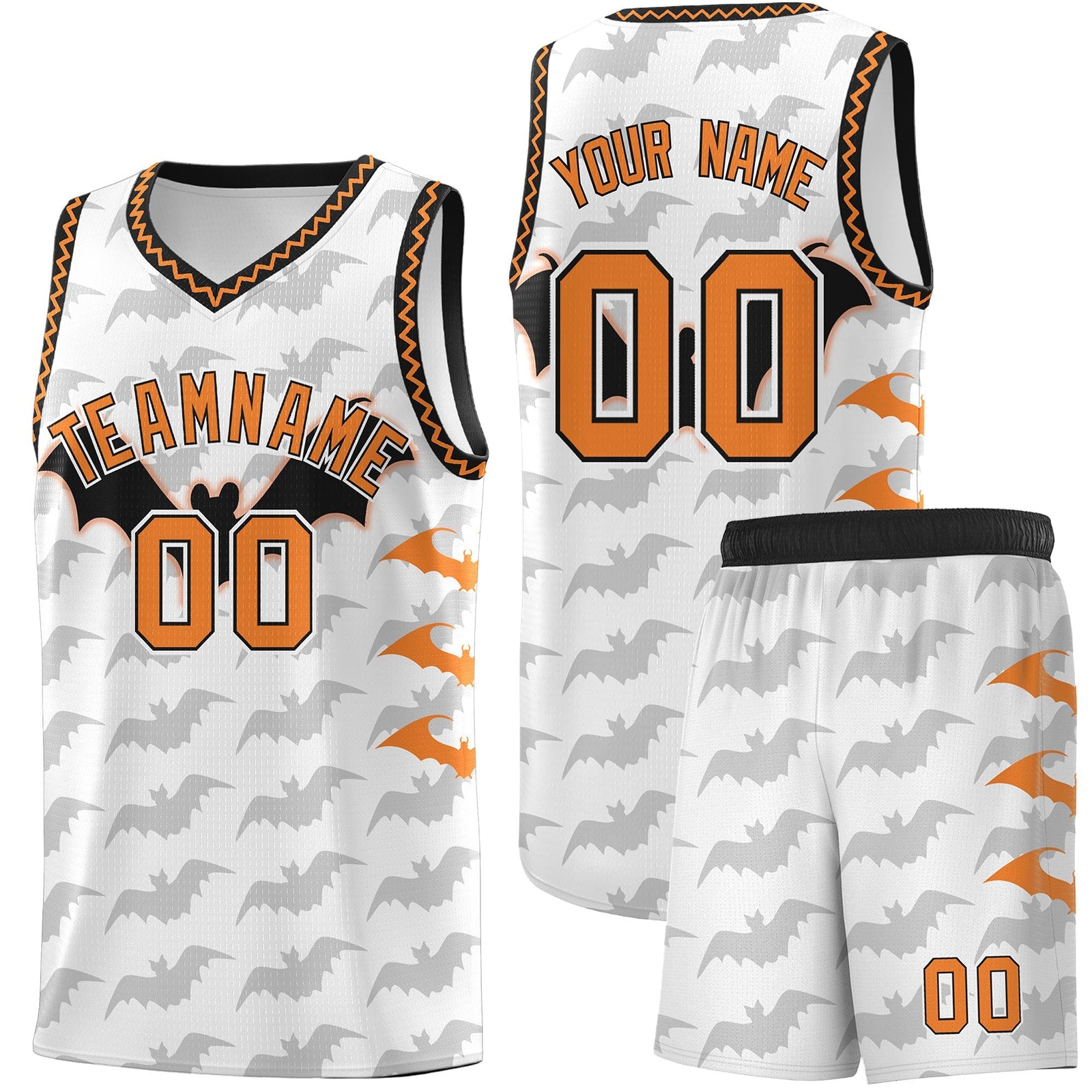 Custom White Black Bat Pattern Halloween Basketball Jersey | For Men,For Kid,For Youth,Sublimation Printed,Perfect for Training,Perfect for Parties,Add Name and Numbern | KXKSHOP