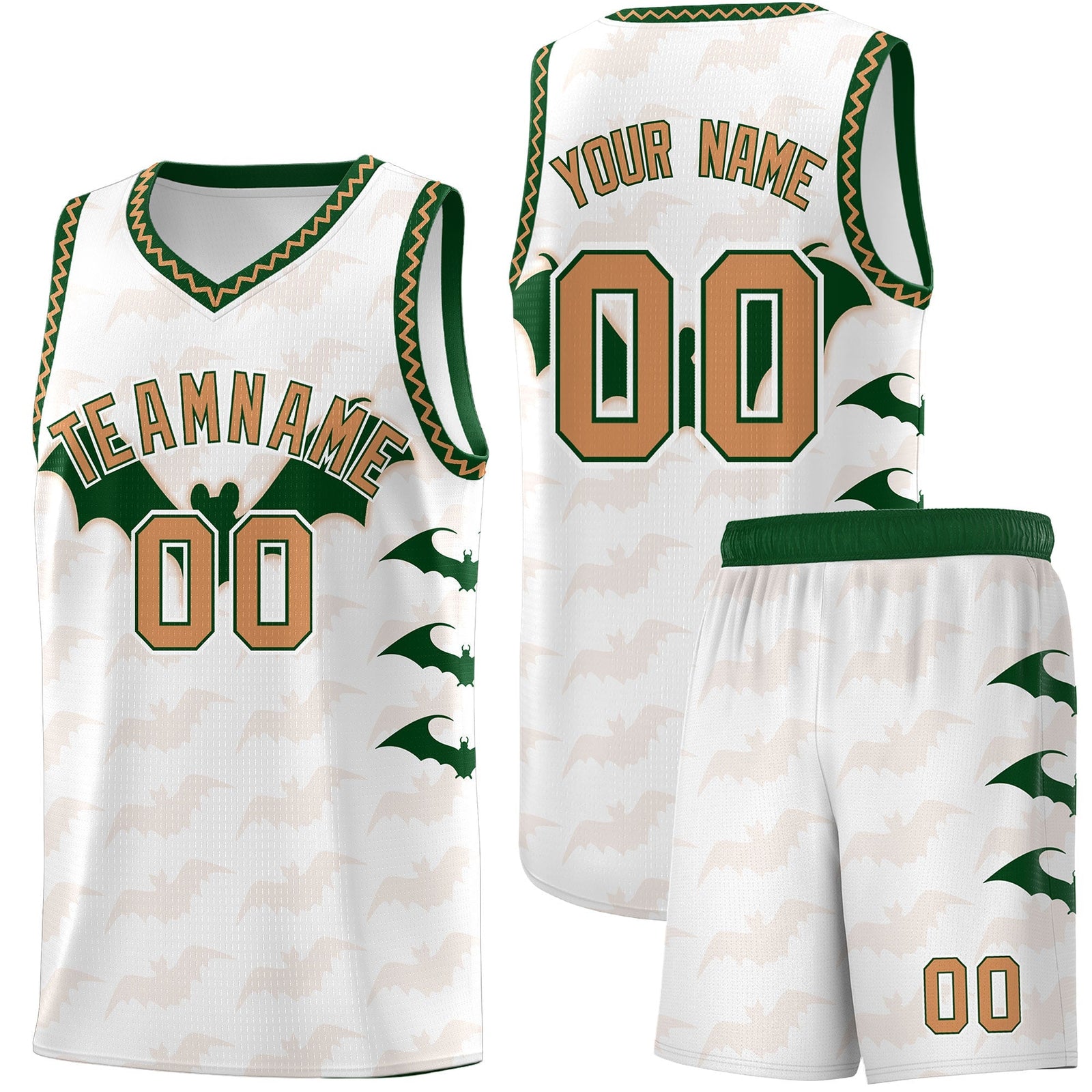 Custom White Buckskin Brown Bat Pattern Halloween Basketball Jersey | For Men,For Kid,For Youth,Sublimation Printed,Perfect for Training,Perfect for Parties,Add Name and Numbern | KXKSHOP