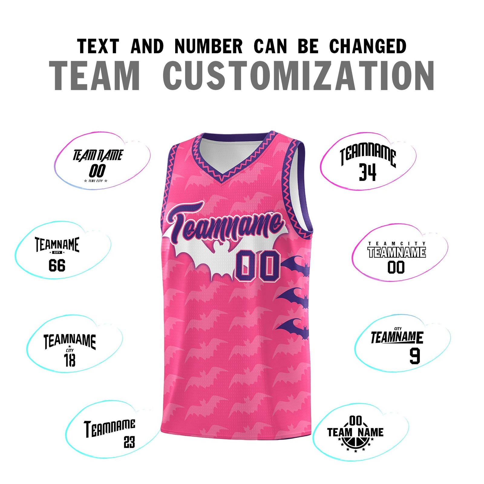 Custom Pink Purple Bat Pattern Halloween Basketball Jersey | For Men,For Kid,For Youth,Sublimation Printed,Perfect for Training,Perfect for Parties,Add Name and Numbern | KXKSHOP