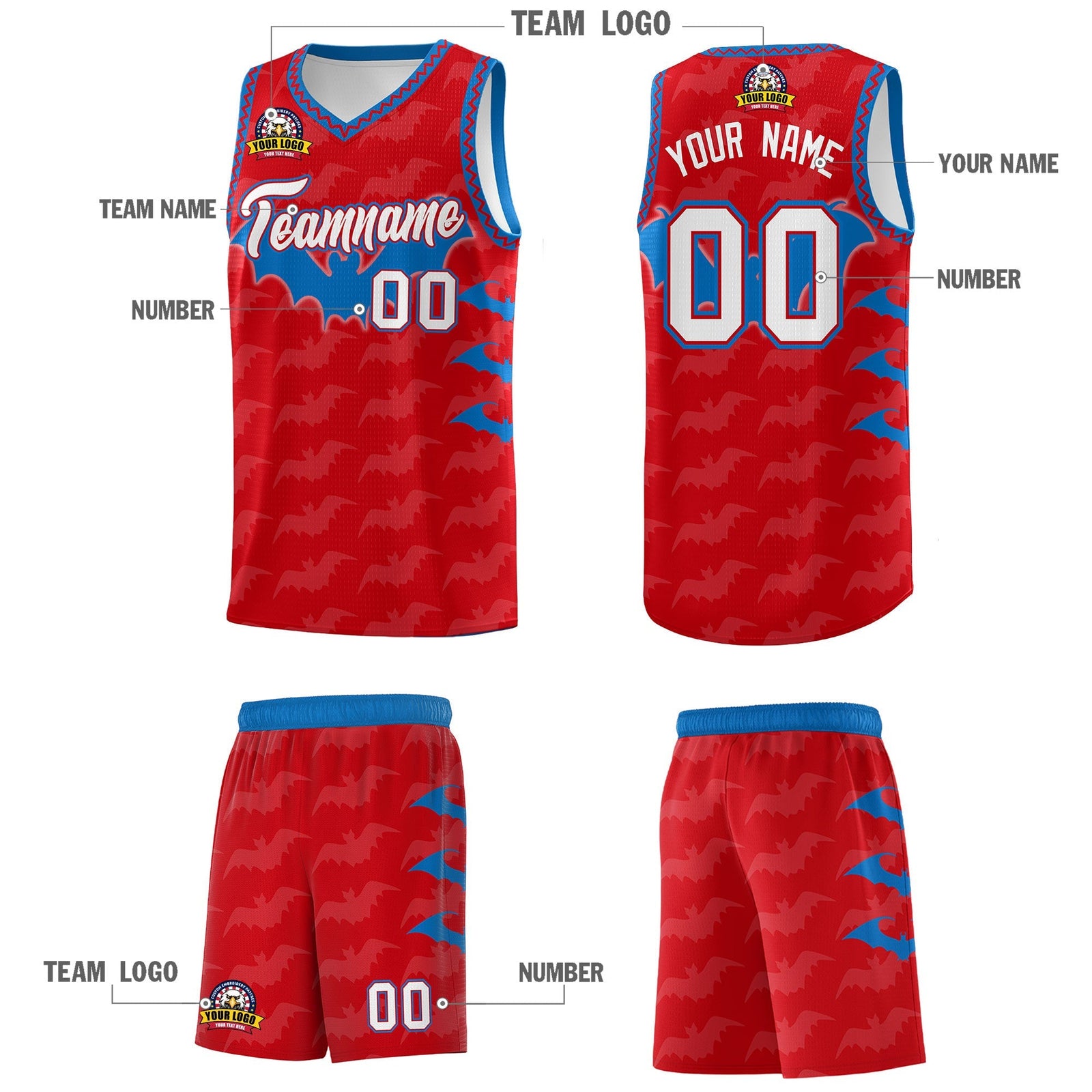 Custom Red Royal White Bat Pattern Halloween Basketball Jersey | For Men,For Kid,For Youth,Sublimation Printed,Perfect for Training,Perfect for Parties,Add Name and Numbern | KXKSHOP