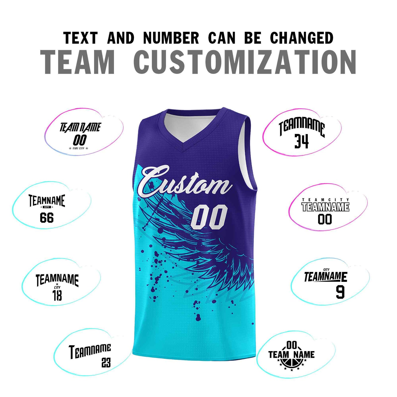 Custom Sky Blue Royal Wing Pattern Sports Uniform Basketball Jersey| KXKSHOP