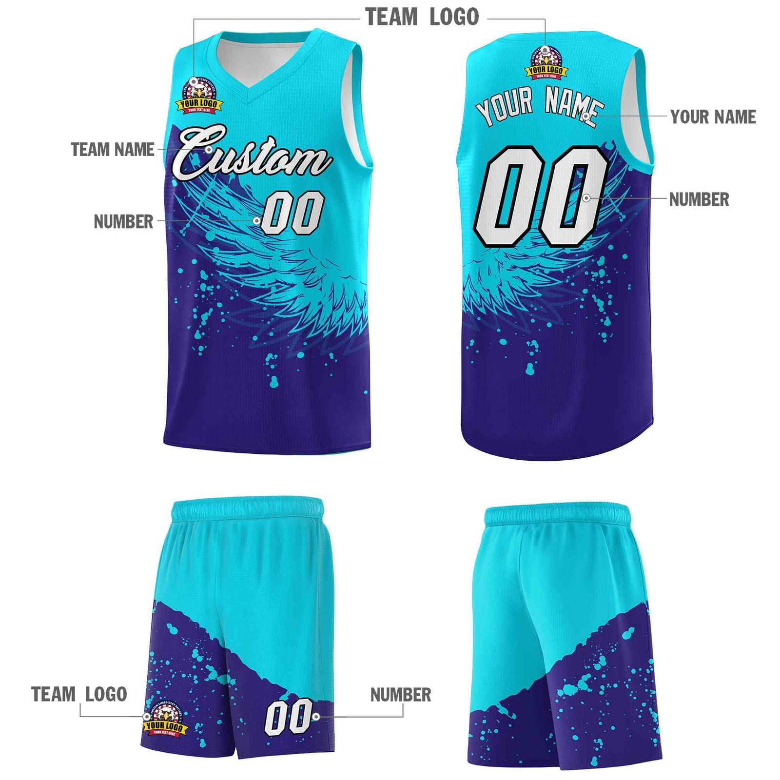 Custom Royal Sky Blue Wing Pattern Sports Uniform Basketball Jersey| KXKSHOP