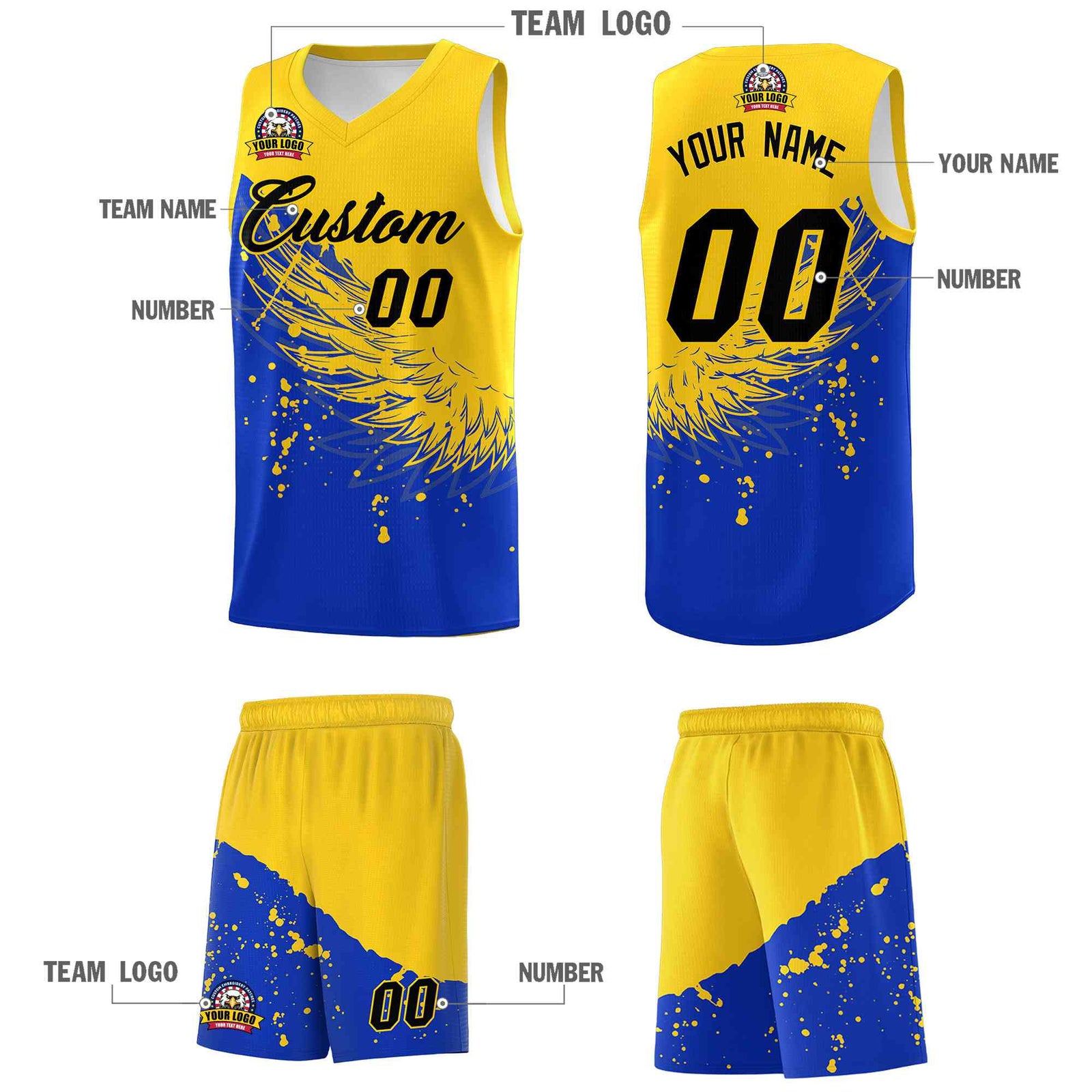 Custom Royal Gold Wing Pattern Sports Uniform Basketball Jersey| KXKSHOP