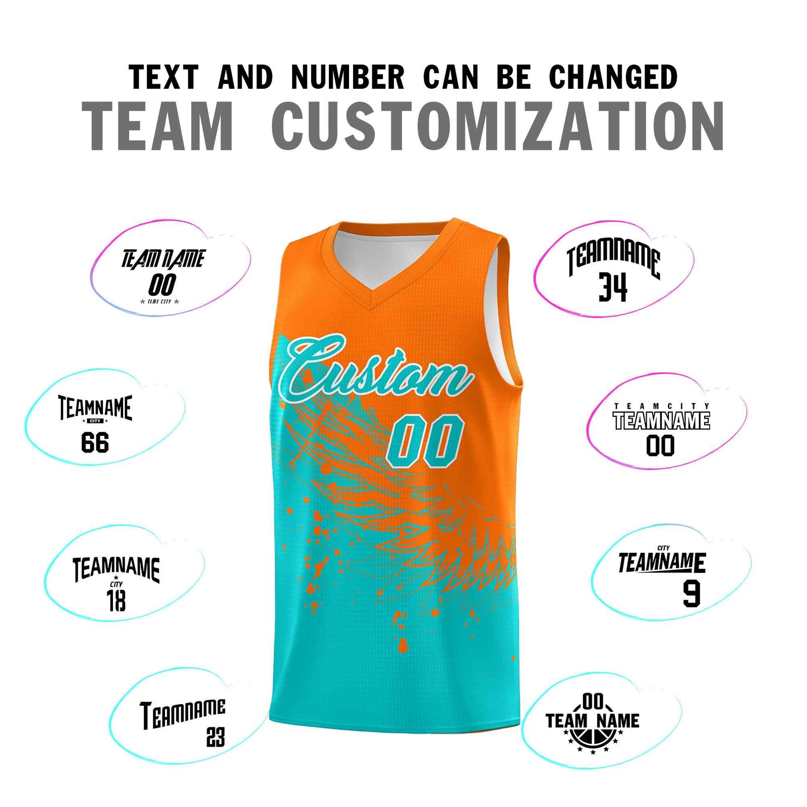 Custom Aqua Orange Wing Pattern Sports Uniform Basketball Jersey| KXKSHOP