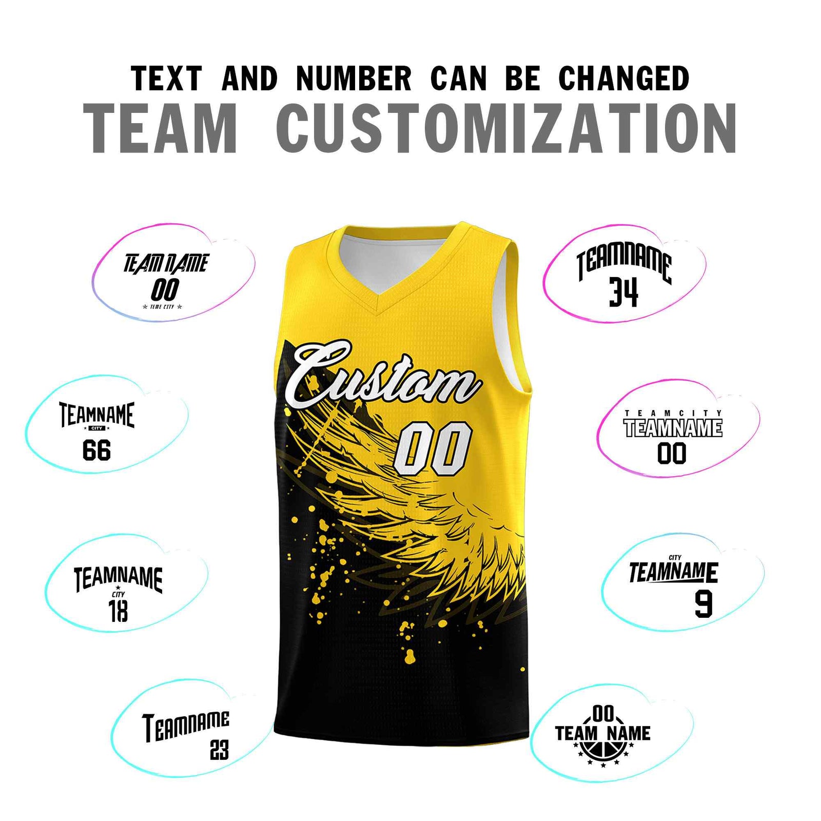 Custom Black Gold Wing Pattern Sports Uniform Basketball Jersey| KXKSHOP