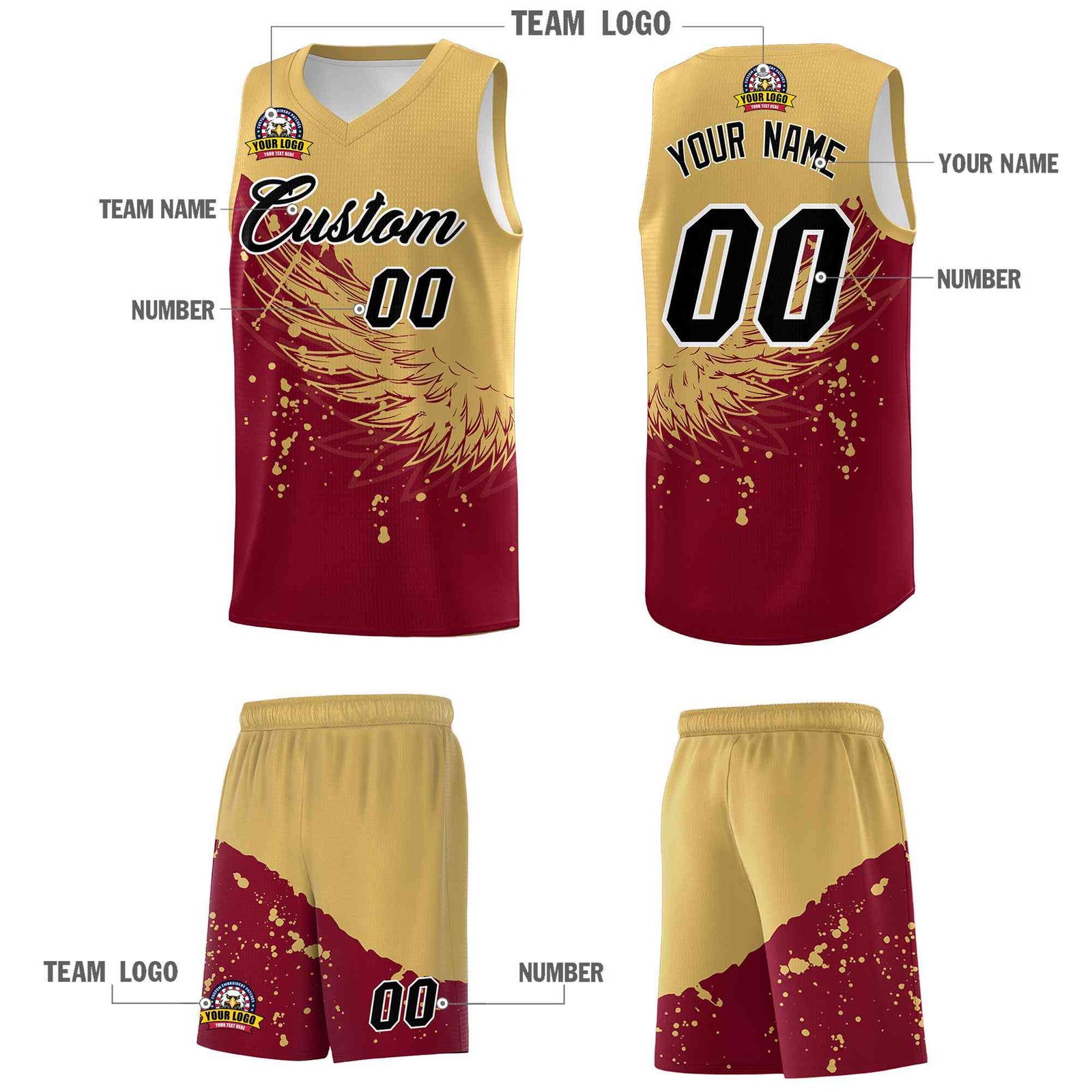 Custom Crimson Old Gold Wing Pattern Sports Uniform Basketball Jersey| KXKSHOP