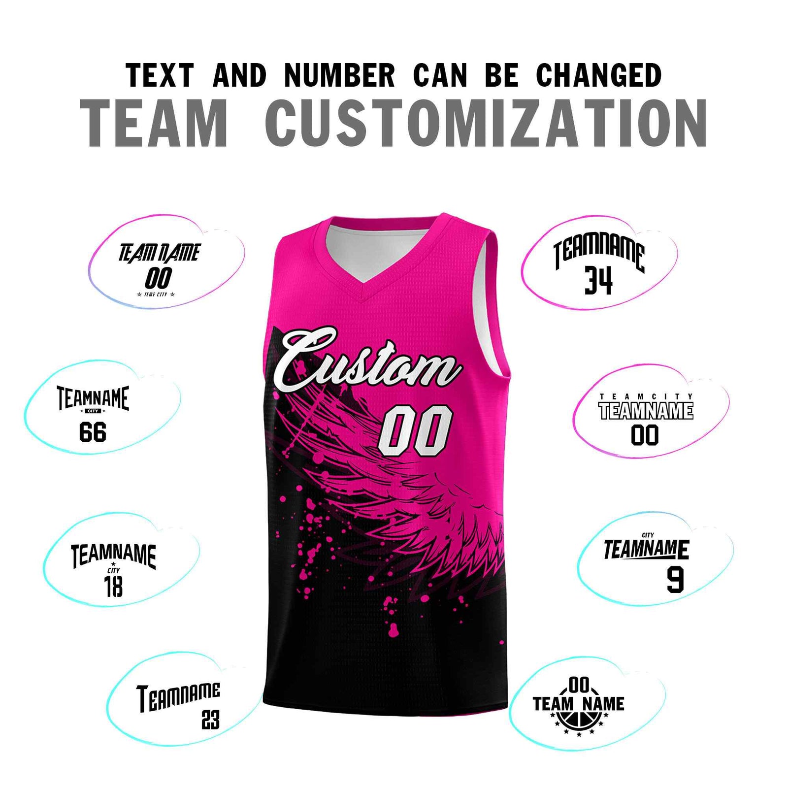 Custom Black Pink Wing Pattern Sports Uniform Basketball Jersey| KXKSHOP