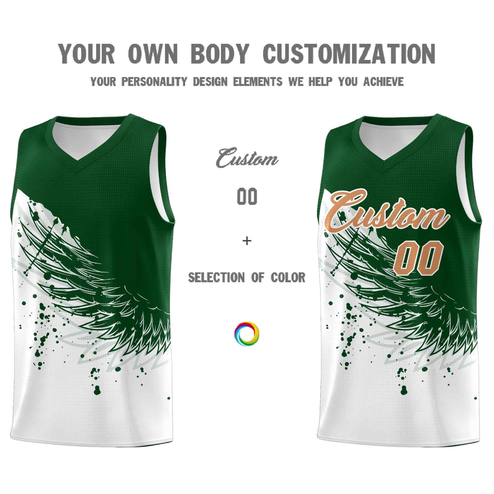 Custom White Green Wing Pattern Sports Uniform Basketball Jersey| KXKSHOP