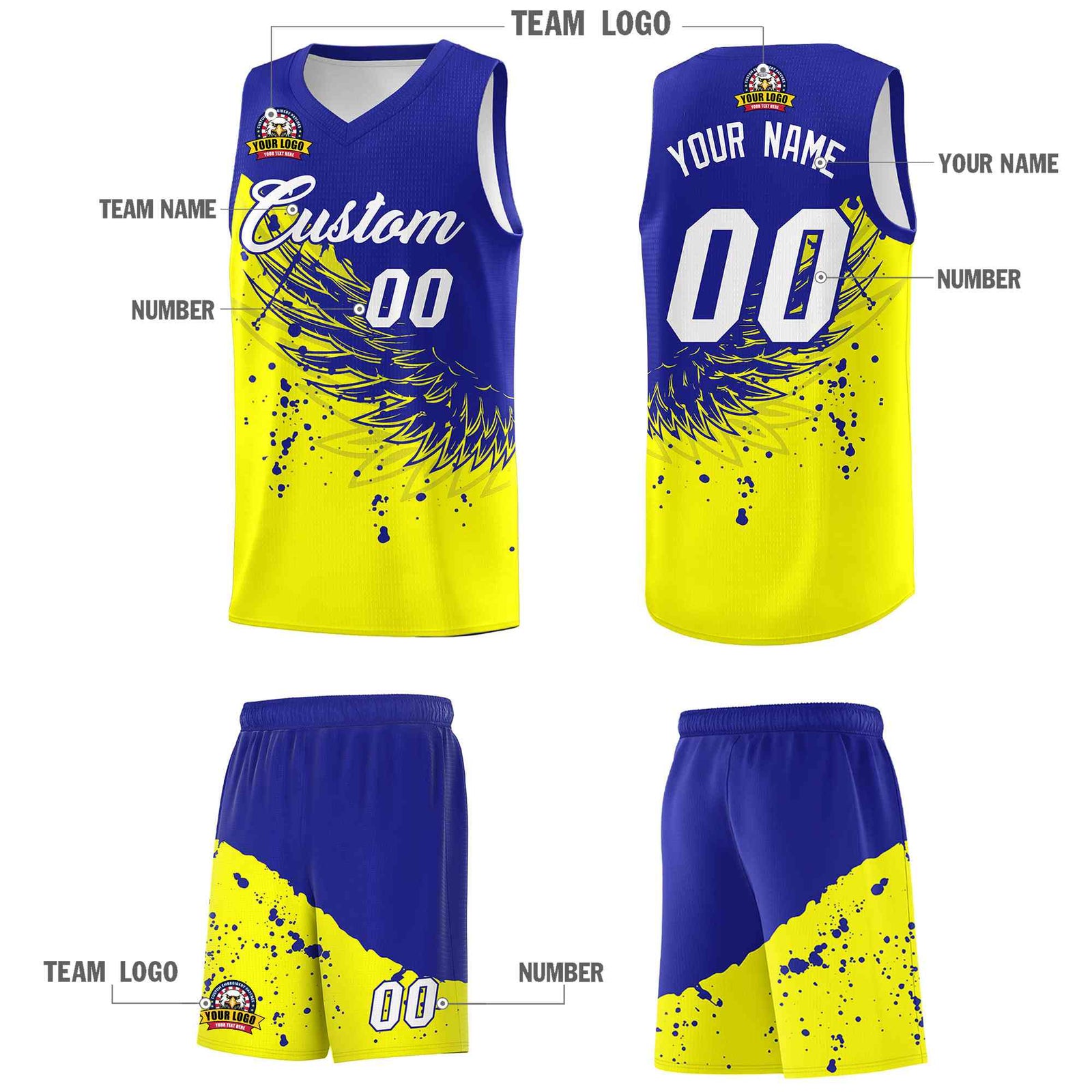 Custom Fluorescent Yellow Royal Wing Pattern Sports Uniform Basketball Jersey| KXKSHOP