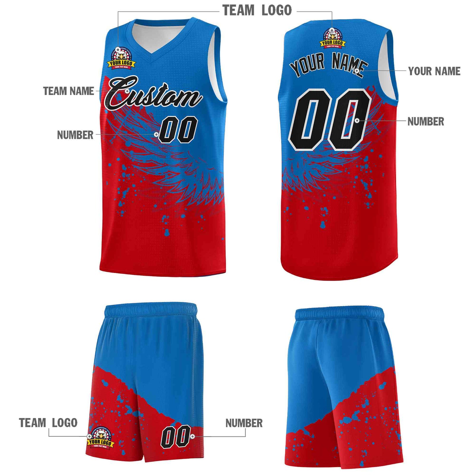 Custom Red Royal Wing Pattern Sports Uniform Basketball Jersey| KXKSHOP