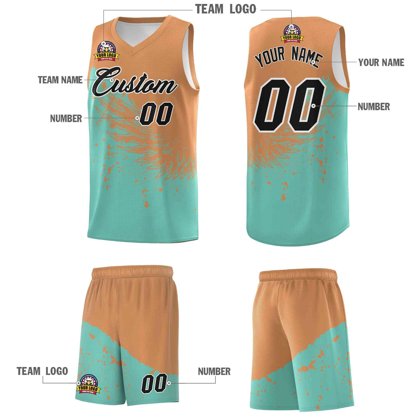 Custom Bright Green Buckskin Brown Wing Pattern Sports Uniform Basketball Jersey| KXKSHOP