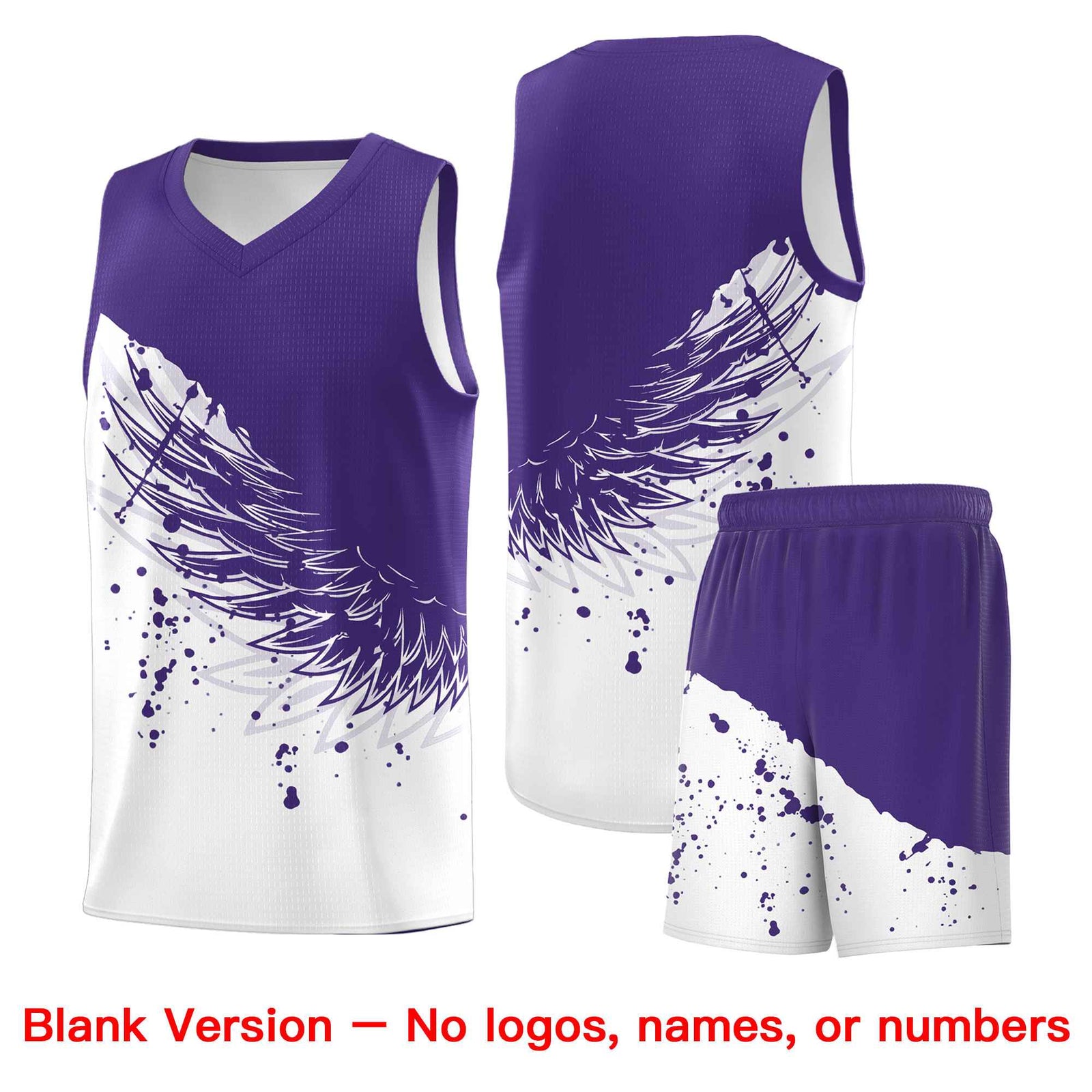 Custom White Purple Wing Pattern Sports Uniform Basketball Jersey